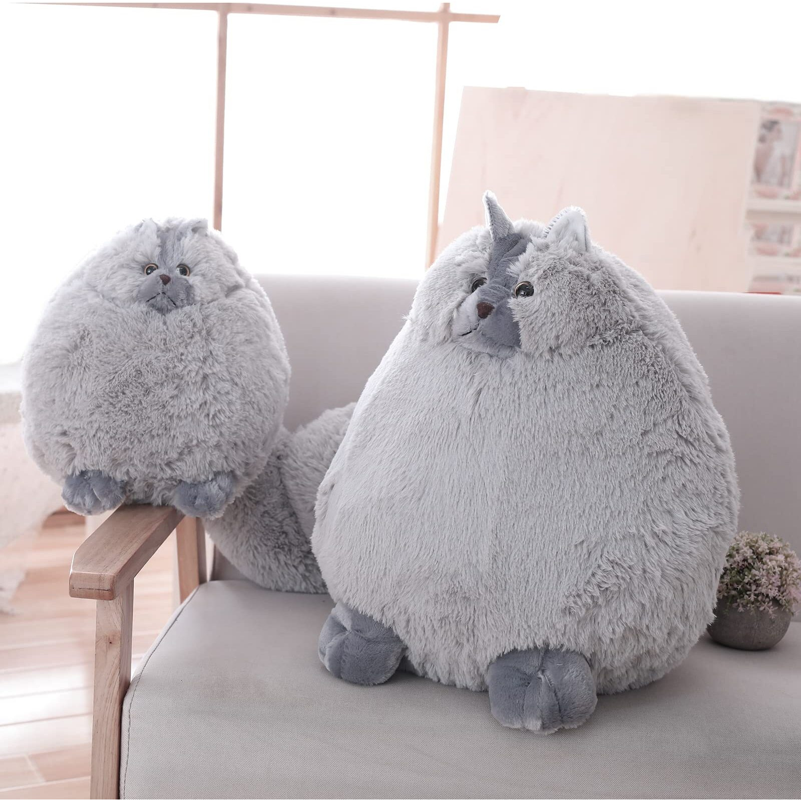 Winsterch Kids Cat Stuffed Animals Plush Cat Toy Birthday Gifts For Boys,Plush Cat Stuffed Animals Baby Doll,Fat Grey Stuffed Plush Cat Animal Toy (Gray, 10 Inches)