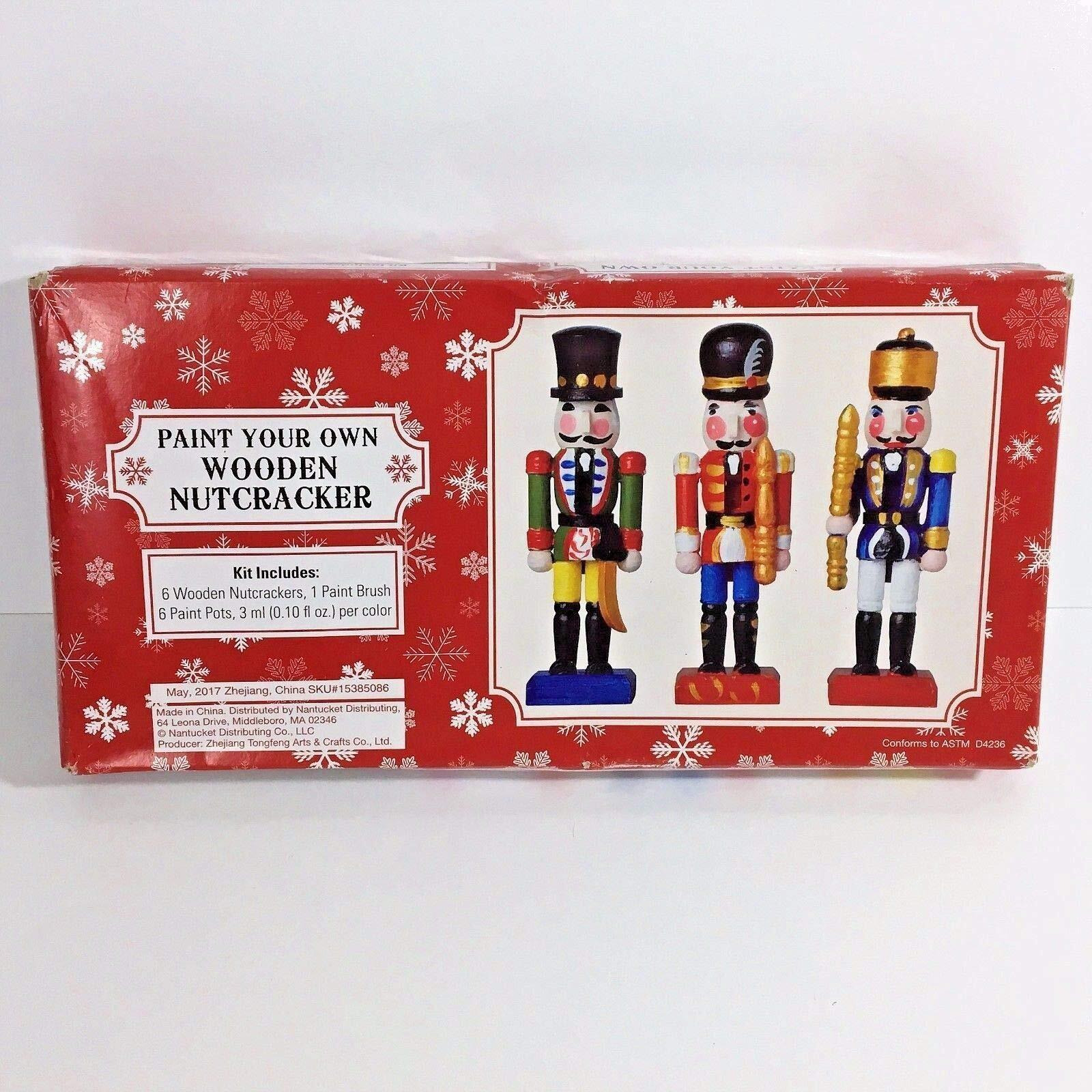 Paint Your Own 5"" Mini Wooden Nutcrackers Christmas Craft Kit Box Set Of 6 Diy