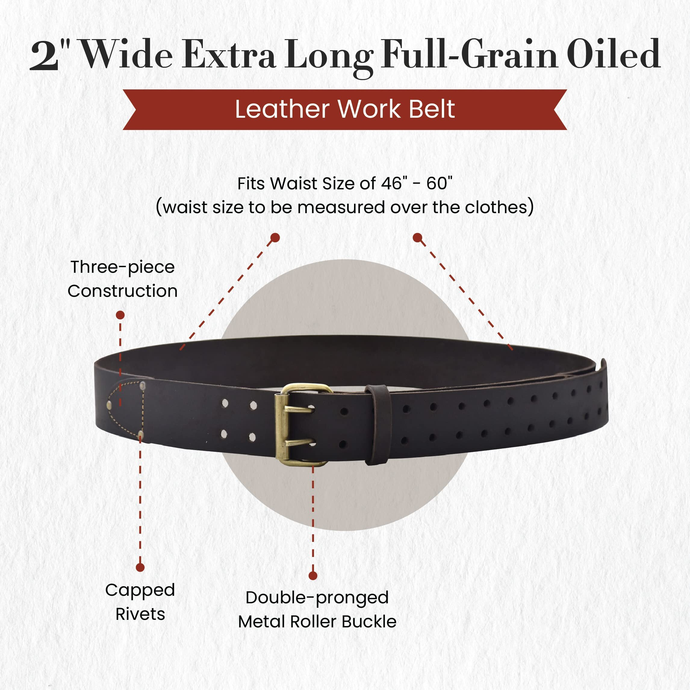 Style N Craft - 2"" Wide Extra Long Full-Grain Oiled Leather Work Belt, Durable And Rugged Belt, Dark Brown (74053)