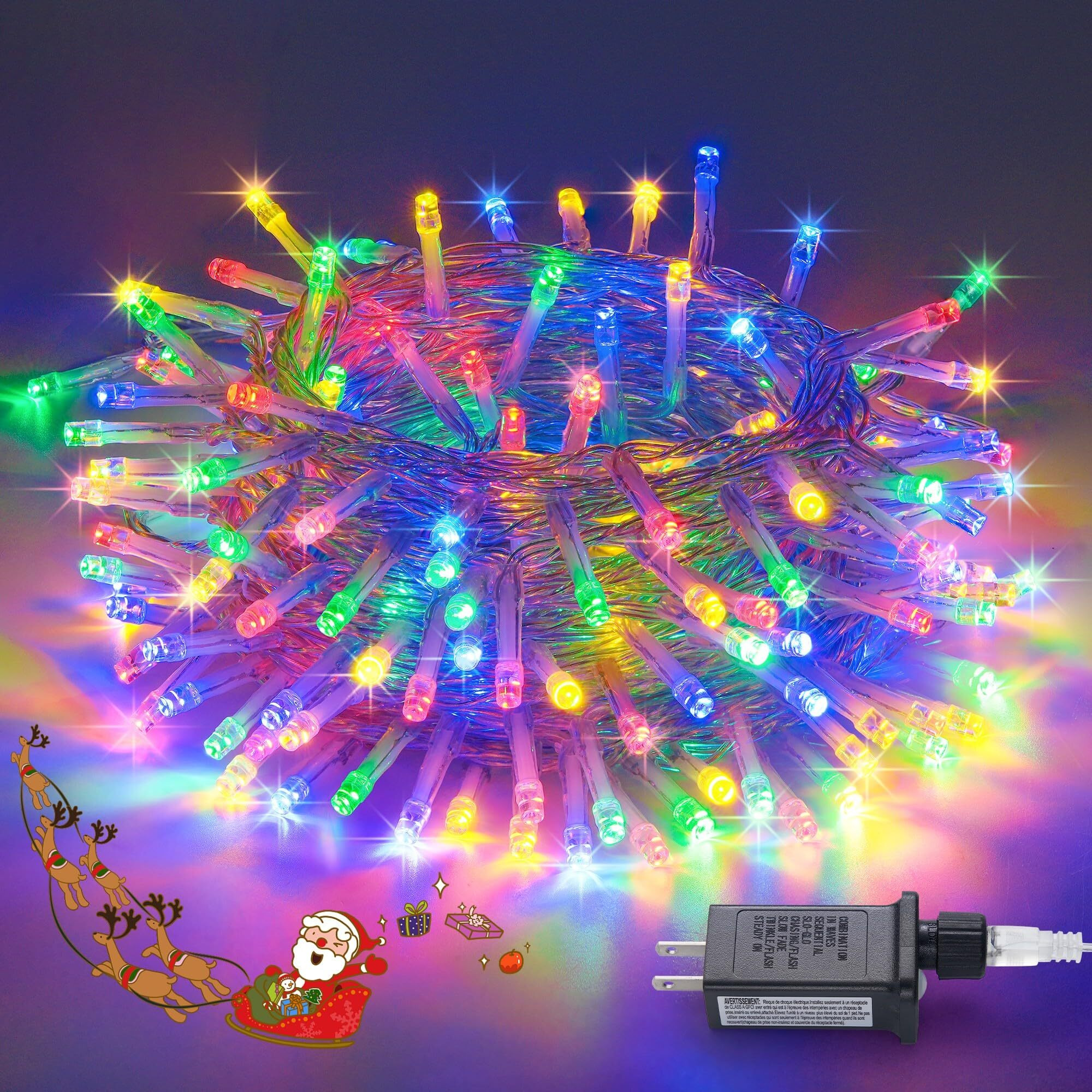 Jmexsuss Multicolor Christmas Tree Lights Indoor Outdoor, 200 Led Multicolor Christmas Lights Clear Wire, 66Ft Colorful Christmas Lights Plug In For Christmas Bedroom Tree Room Party Xmas Decorations