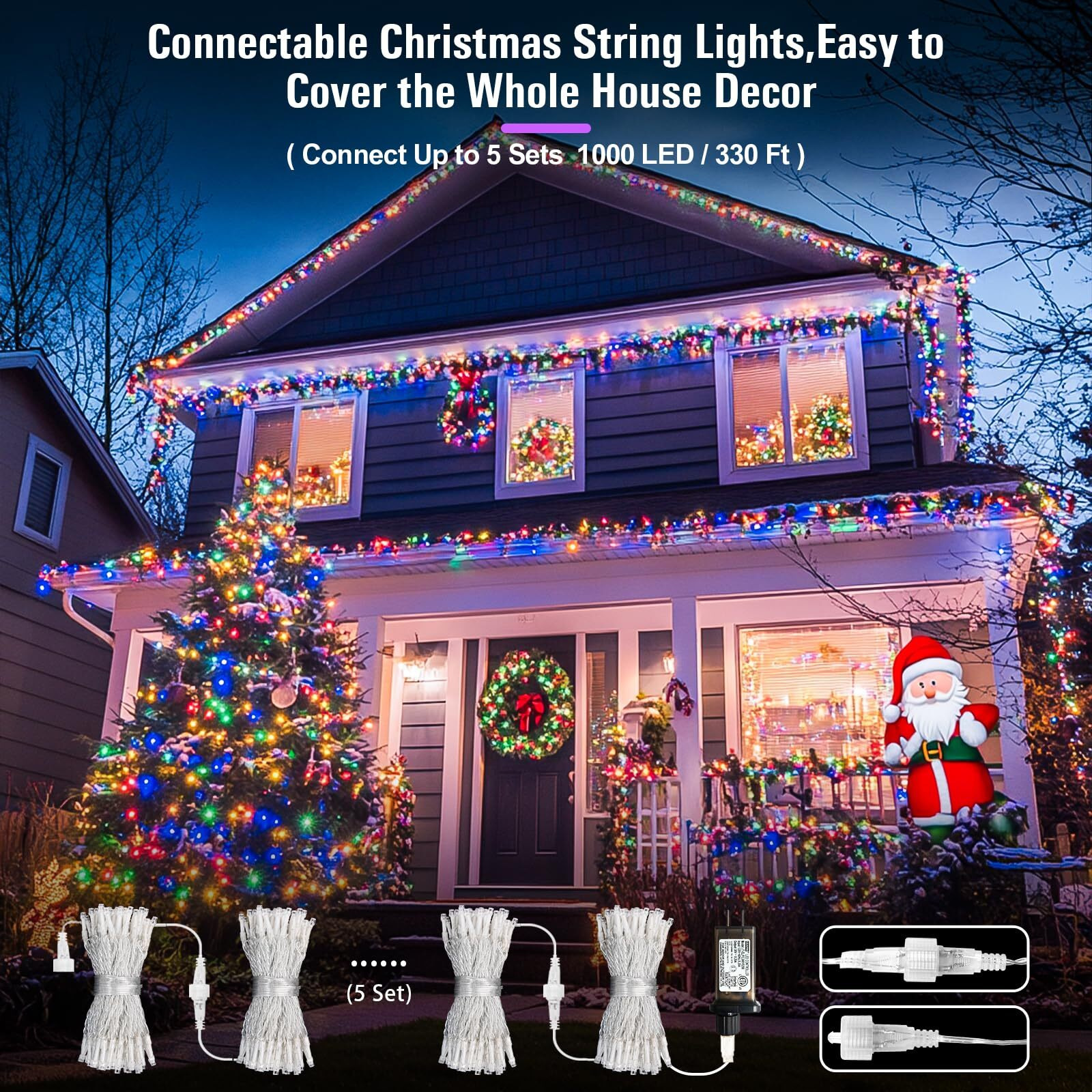 Jmexsuss Multicolor Christmas Tree Lights Indoor Outdoor, 200 Led Multicolor Christmas Lights Clear Wire, 66Ft Colorful Christmas Lights Plug In For Christmas Bedroom Tree Room Party Xmas Decorations