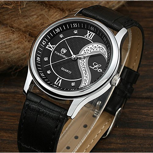Dreaming Q&P Romantic His And Hers Watches,Pair Hearts Wristwatches For Couples Man Woman,Black Ultrathin Leather Strap Set Of 2