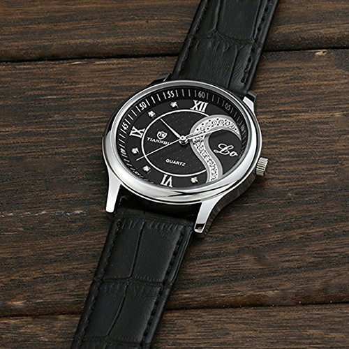Dreaming Q&P Romantic His And Hers Watches,Pair Hearts Wristwatches For Couples Man Woman,Black Ultrathin Leather Strap Set Of 2
