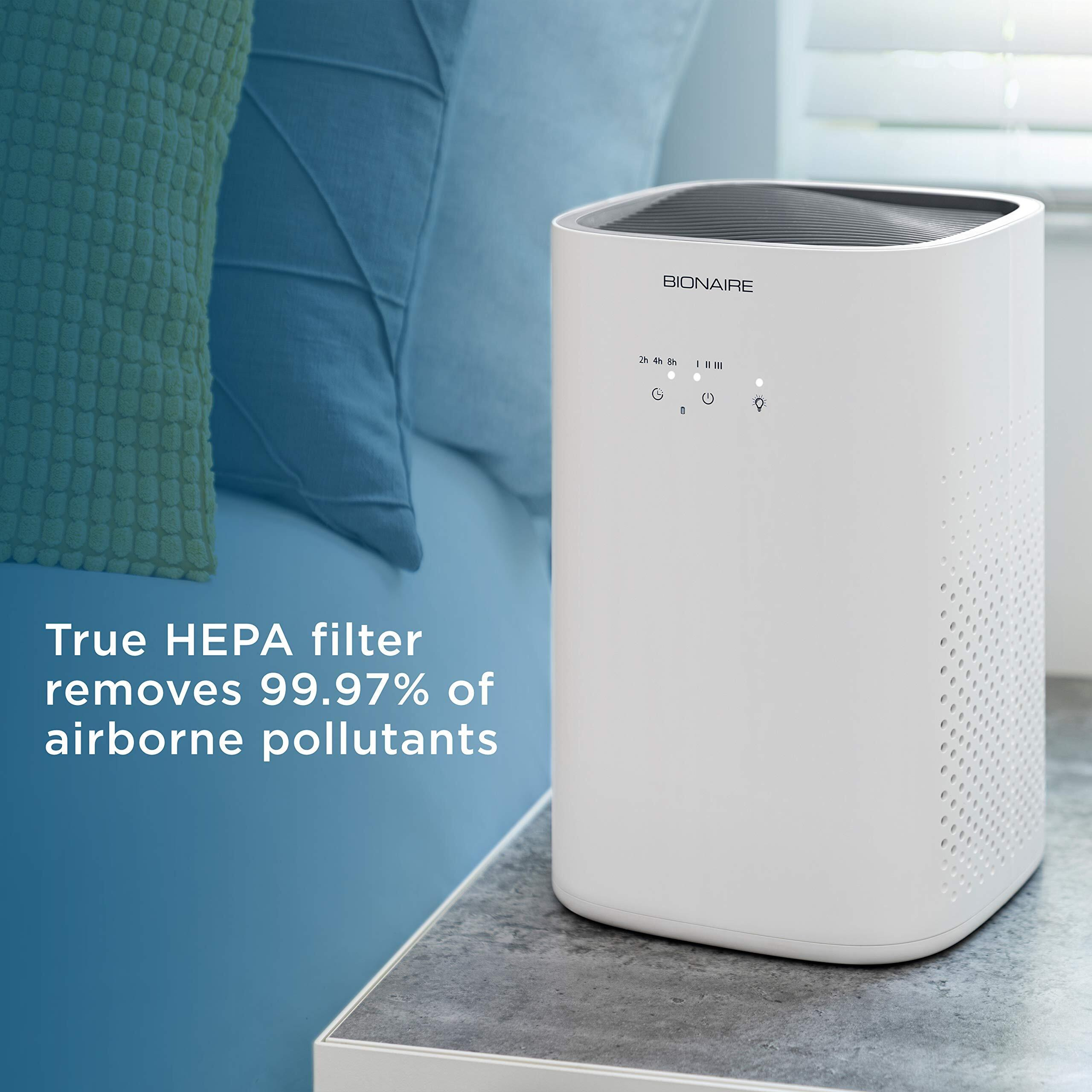 Bionaire True Hepa 360 Air Purifier For Medium Rooms, Air Filter For Allergens, Pets, And Dust With Quiet Setting And Night Light, 3 Speeds, White