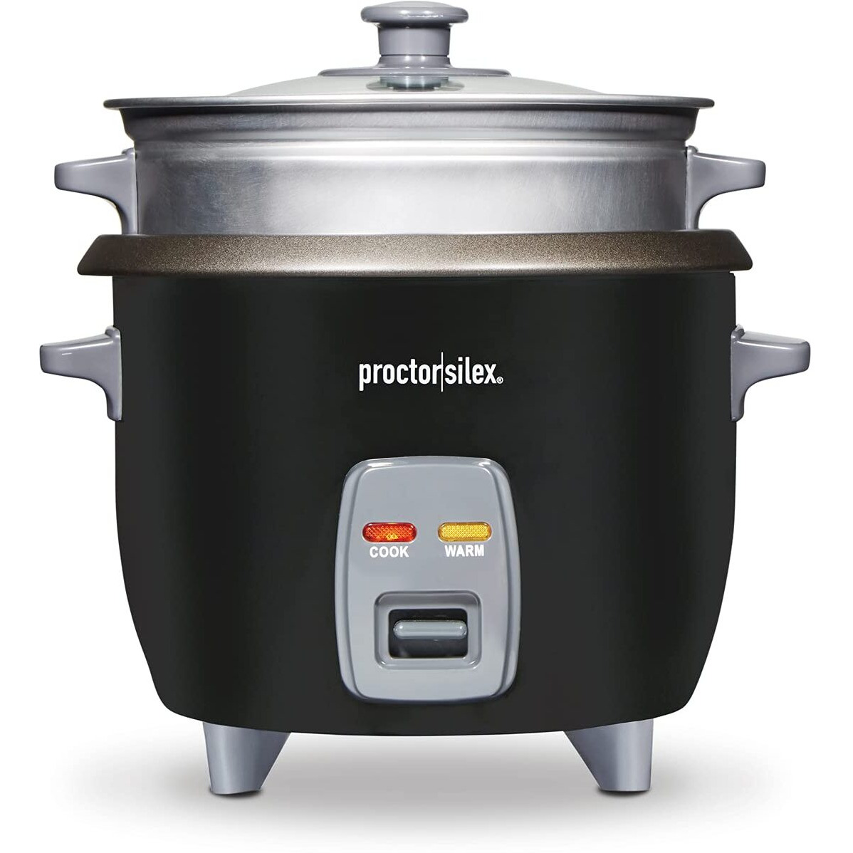Proctor Silex Rice Cooker & Food Steamer, 6 Cups Cooked (3 Cups Uncooked), Includes Steam And Rinsing Basket, Black (37510)