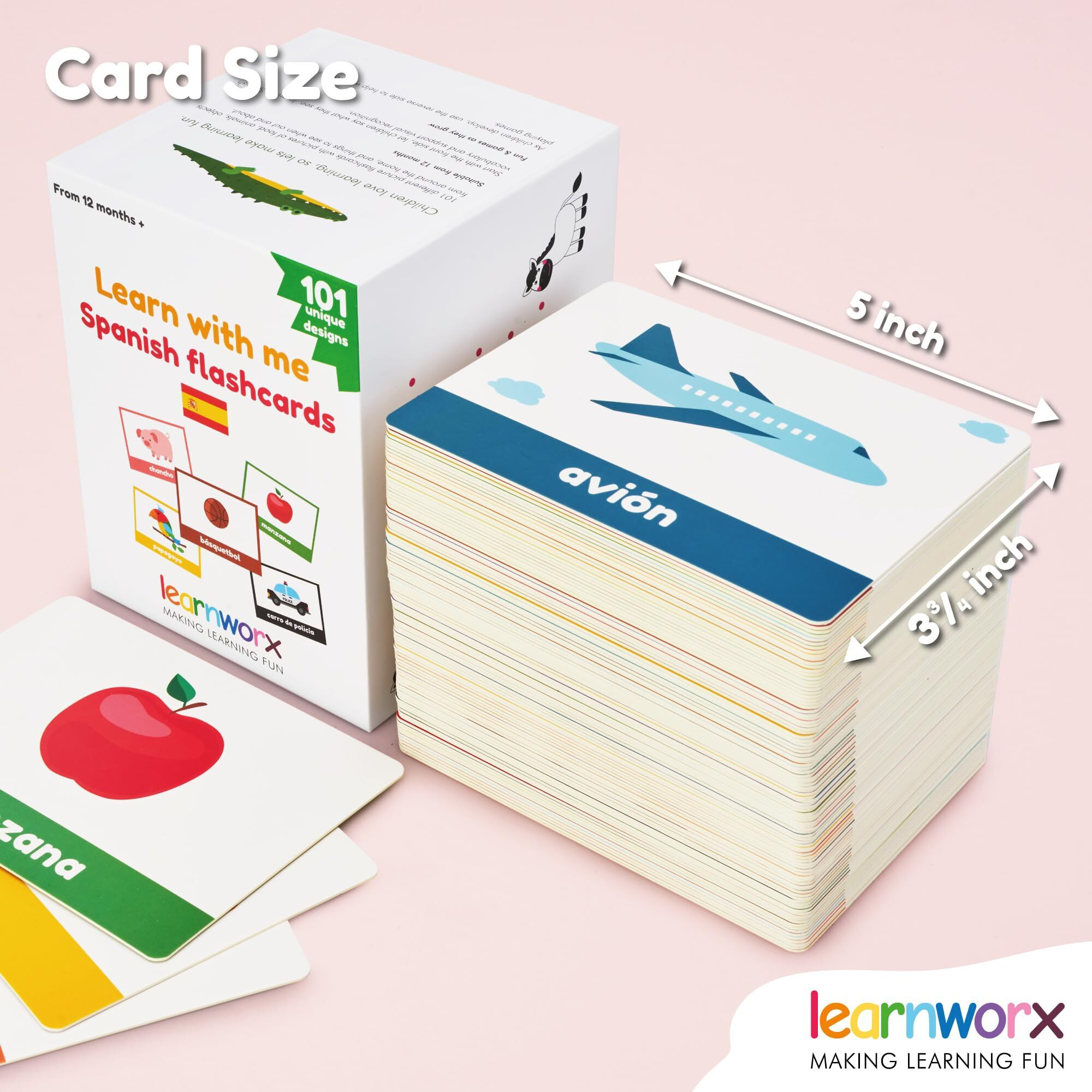 Spanish Flash Cards For Kids & Toddlers - 101 Cards - 202 Sides - Learn With Me - Objects, Numbers & Play Games - Great Value, Fun Learning And Educational Flashcards