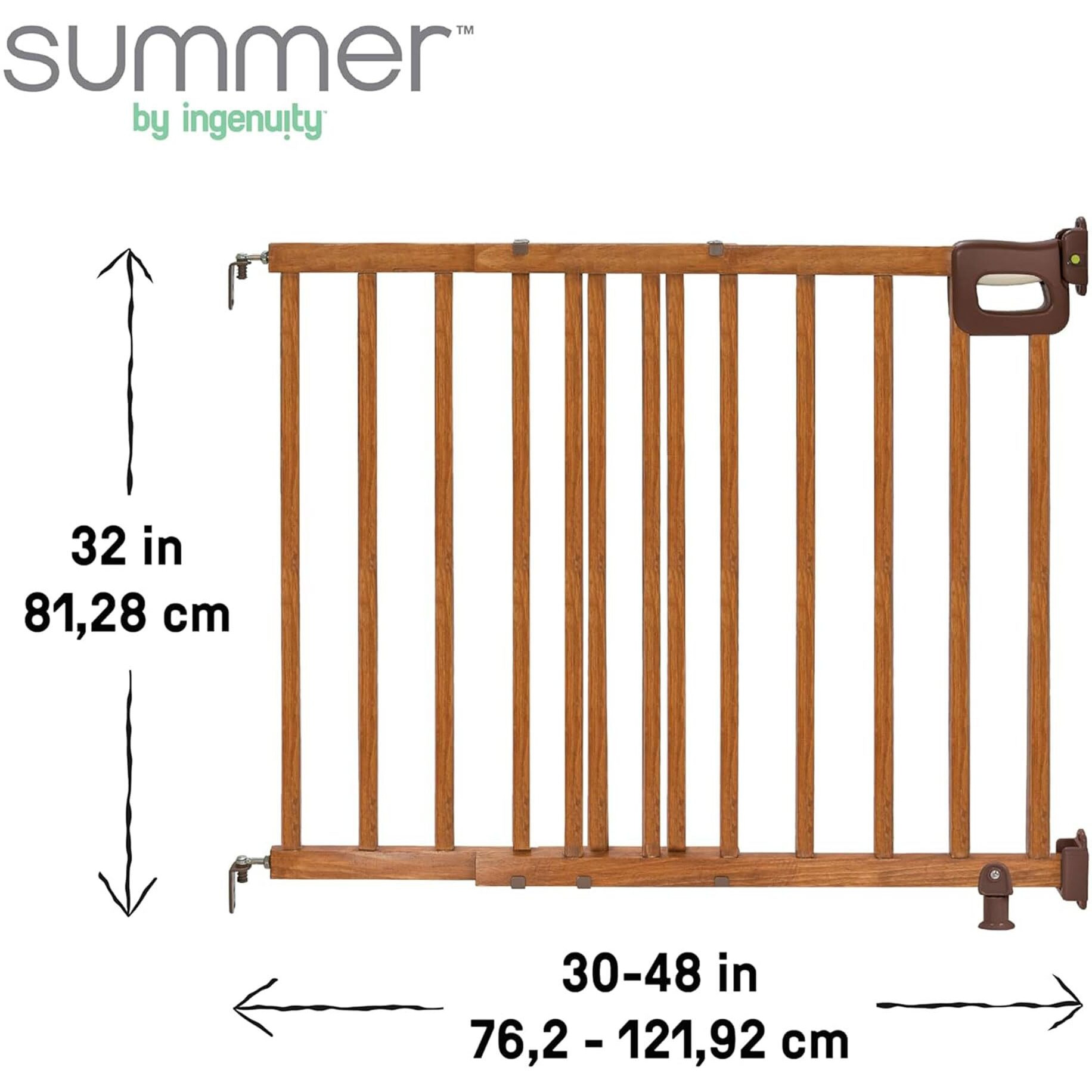 Summer Wood Banister & Stair Safety Pet And Baby Gate, 32""-48"" Wide, 33"" Tall, Install Banister To Banister Or Wall, Or Wall To Wall In Doorway Or Stairway, Banister And Hardware Mounts - Cherry