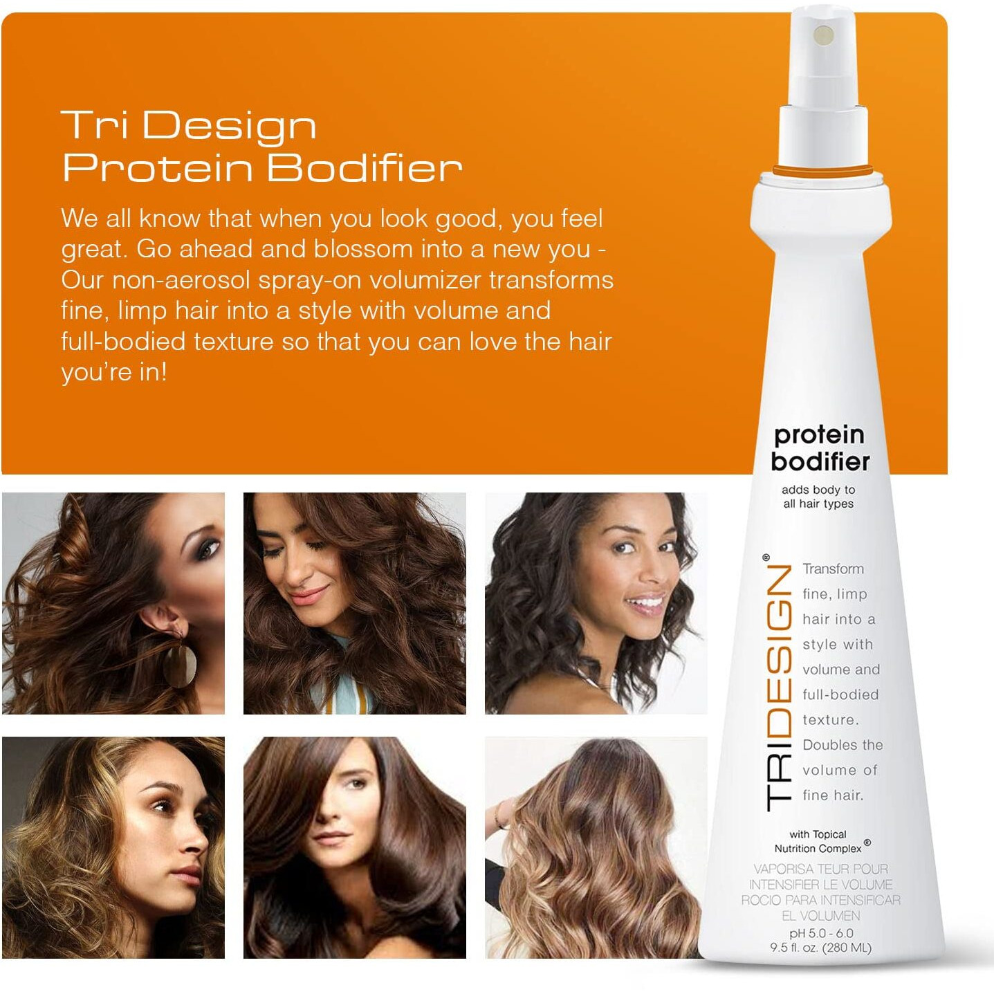 Tri Design Protein Bodifier - Volumizing Hairspray For Full-Bodied Texture - Ideal For All Hair Types - Nourishes And Enhances Hair For Lift, And Body To Fine, Thin, Or Limp Hair - 9.5 Oz