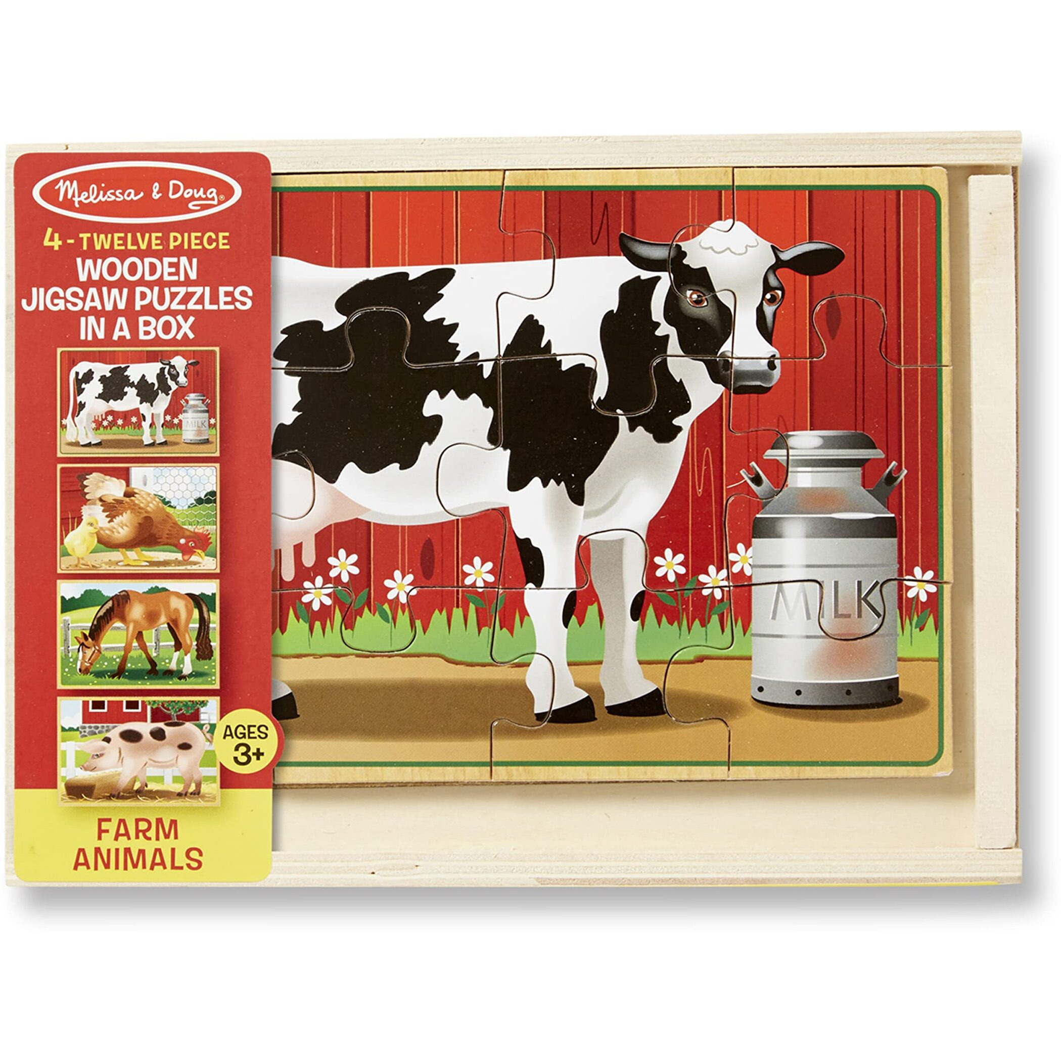 Melissa & Doug Farm 4-In-1 Wooden Jigsaw Puzzles In A Storage Box (48 Pcs Total), 12