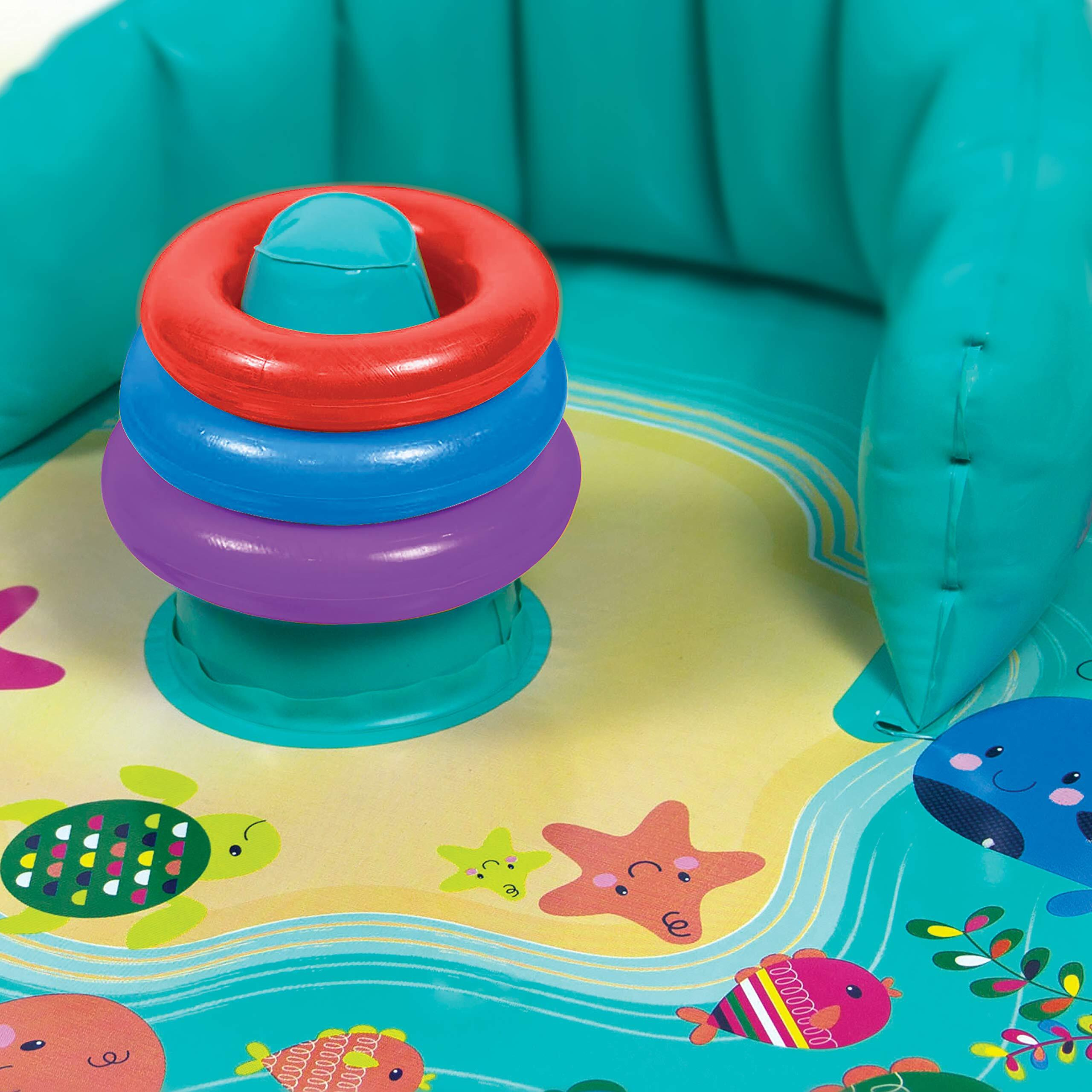 Swimschool Baby Splash Play Mat With Adjustable Canopy - Inflatable Play Pool For Babies & Infants With Backrest - Includes Baby Water Toy Rings