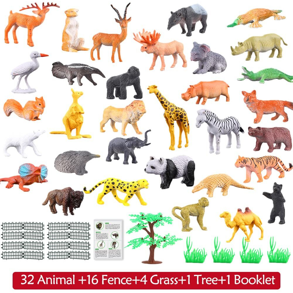 Animals Figure,54 Piece Mini Jungle Toys Set,Valefortoy Realistic Wild Vinyl Plastic Animal Learning Party Favors For Boys Girls Kids Toddlers Forest Small Playset Cupcake Topper