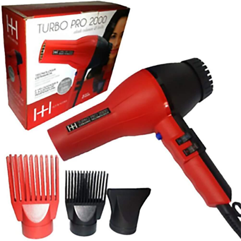 Annie- Hot And Hotter Salon Turbo Pro-2000 Ionic Hair Dryer - Red - Ceramic - (2) Hair Pick Attachments And (1) Concentrator Attachment