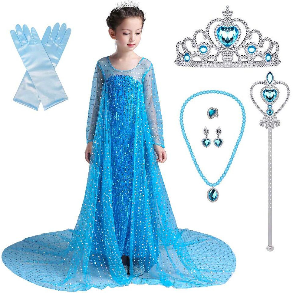 Lito Angels Toddler Girls Princess Dress Up Costumes Halloween Christmas Party Dress Gown Sequined With Accessories Size 4-5 Blue