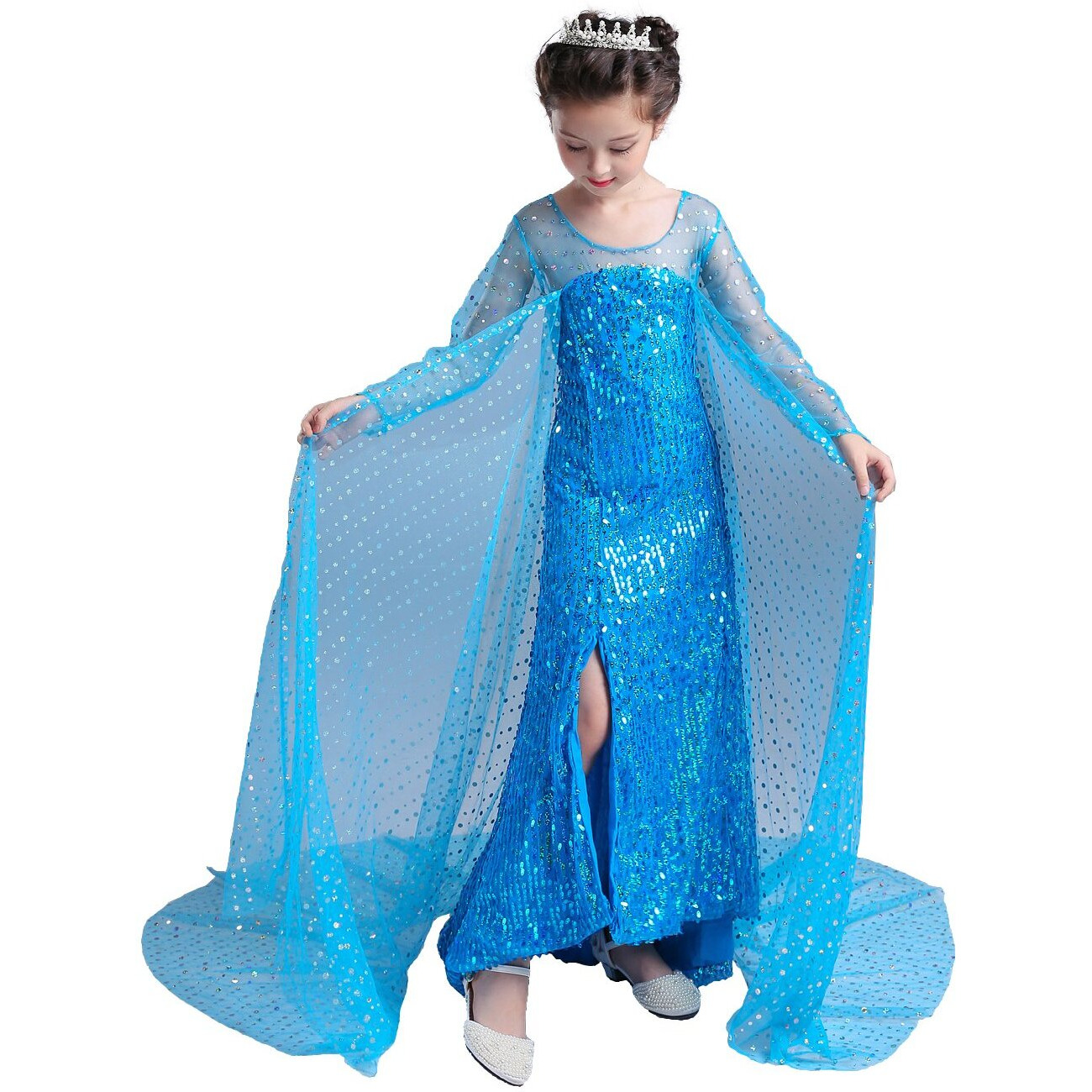 Lito Angels Toddler Girls Princess Dress Up Costumes Halloween Christmas Party Dress Gown Sequined With Accessories Size 4-5 Blue