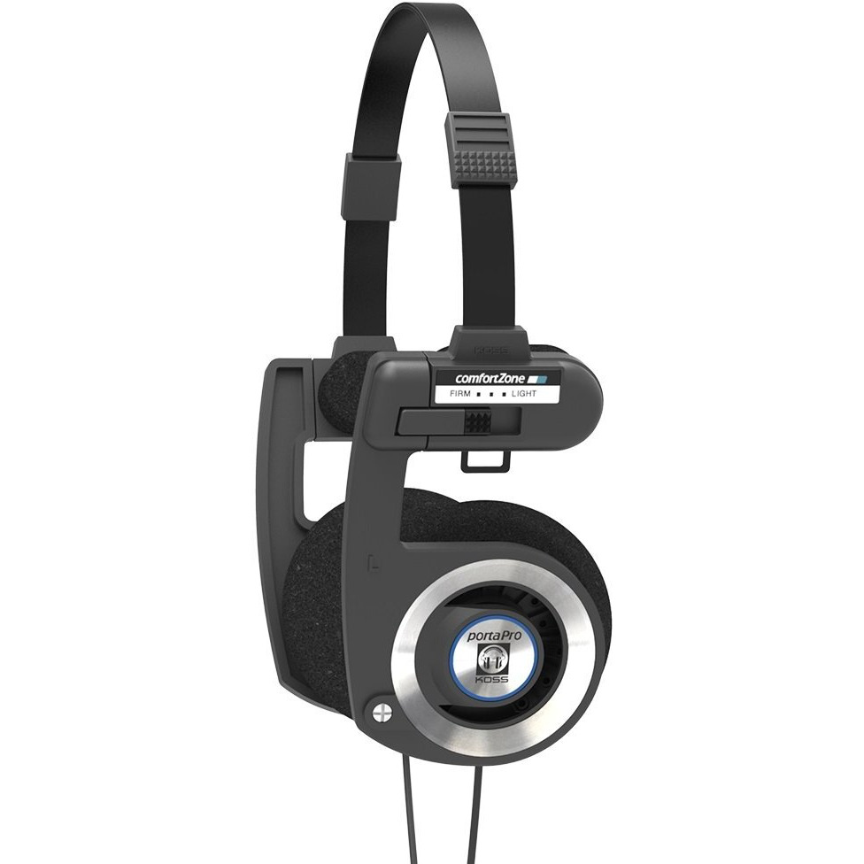 Koss Porta Pro Black On-Ear Headphones, Retro Style, Collapsible Design, Case Included, Black