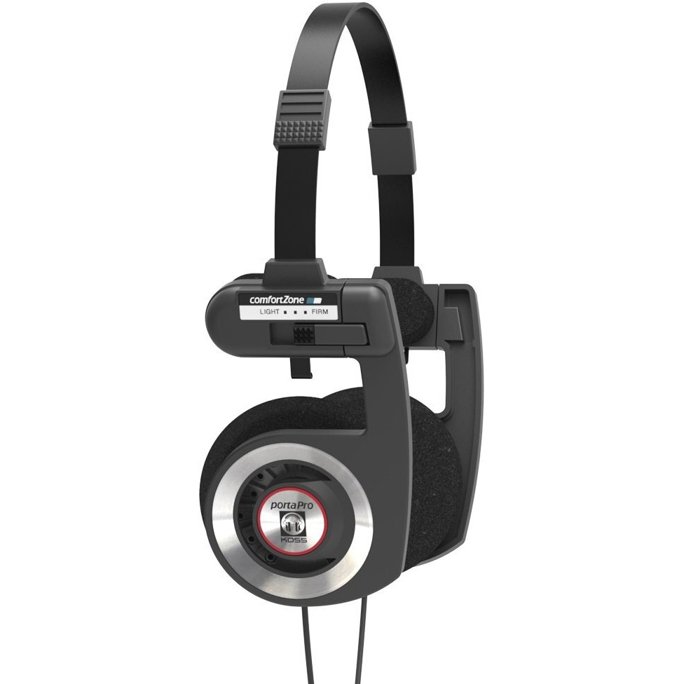 Koss Porta Pro Black On-Ear Headphones, Retro Style, Collapsible Design, Case Included, Black