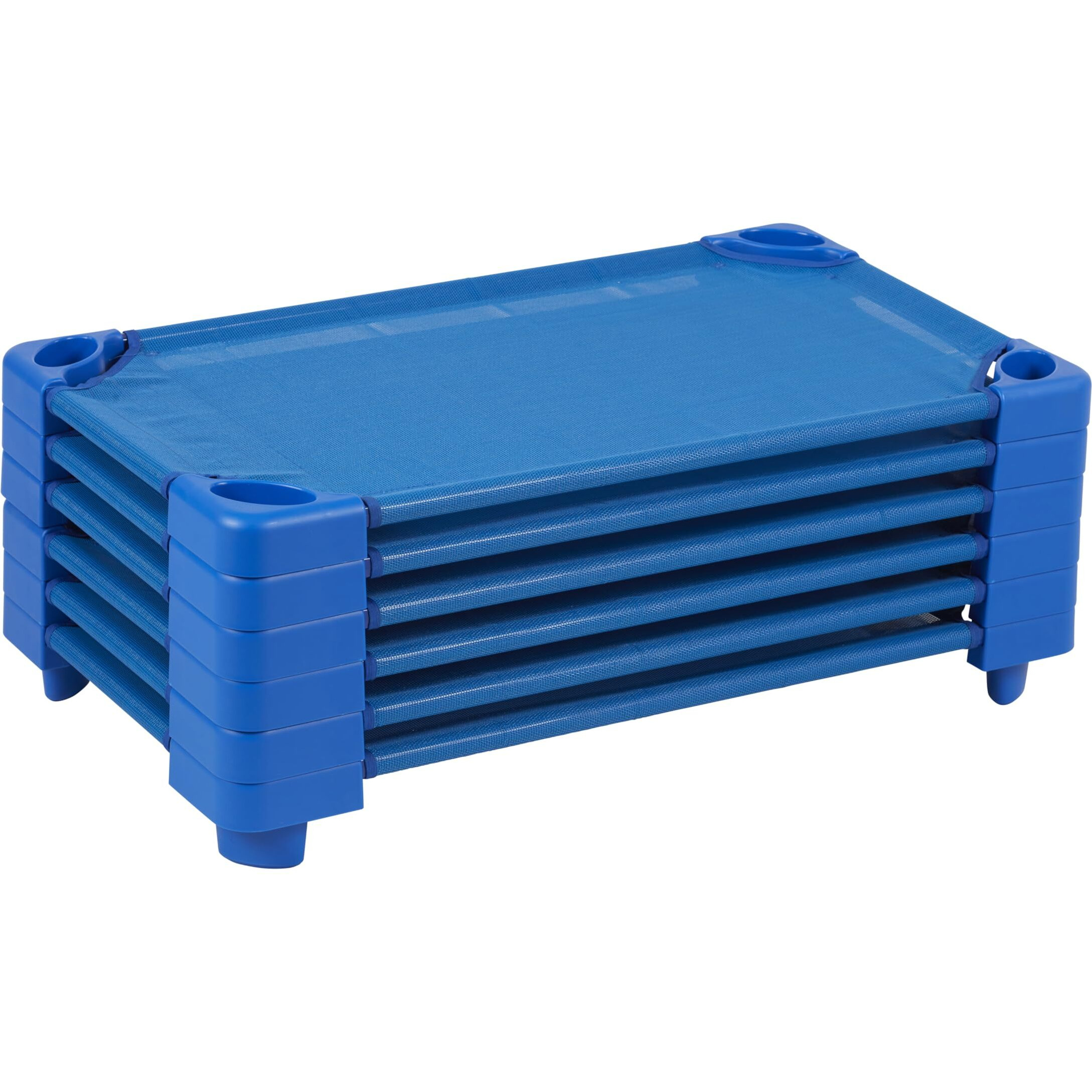 Ecr4Kids Stackable Kiddie Cot, Ready-To-Assemble, Toddler Size, Classroom Furniture, Blue, 6-Pack