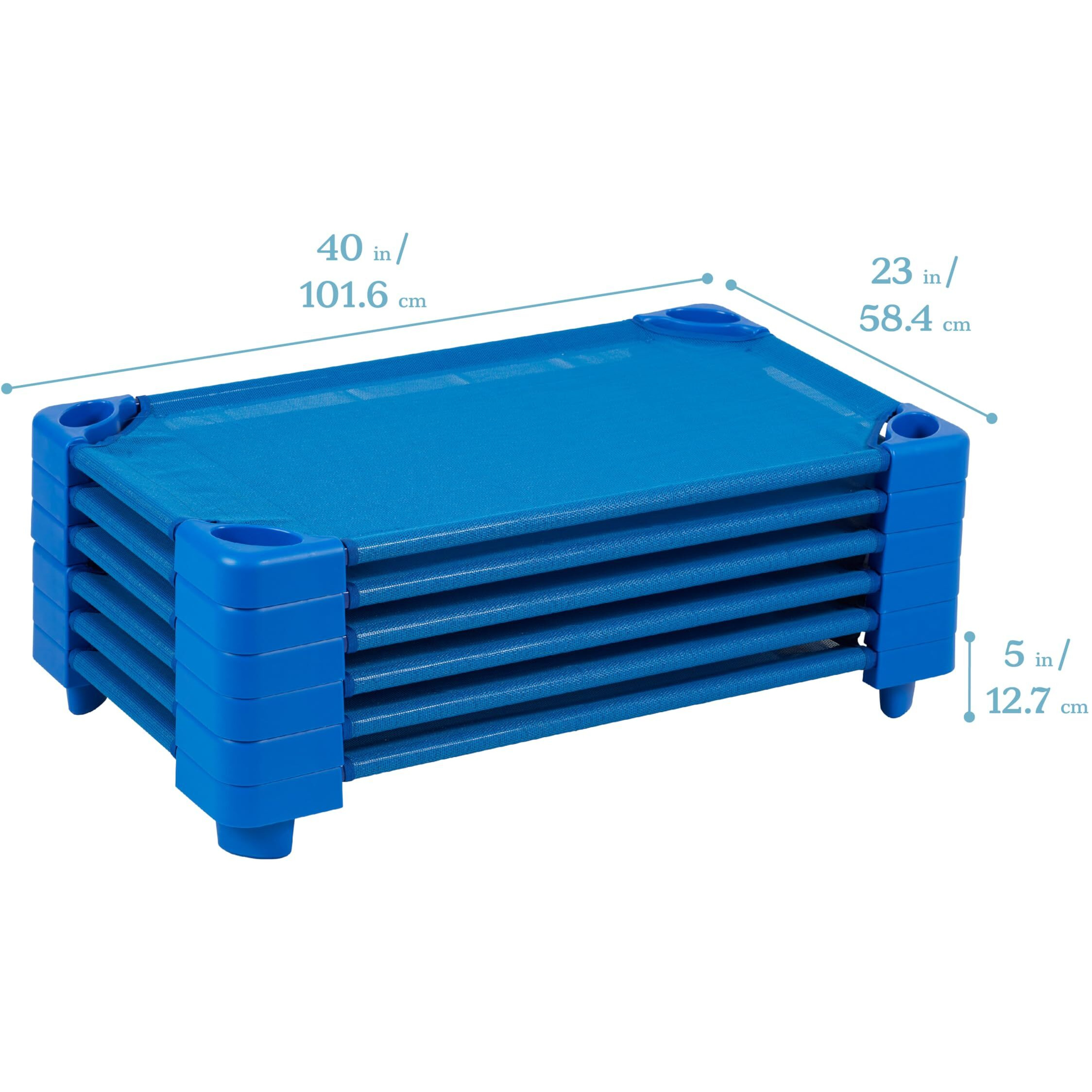 Ecr4Kids Stackable Kiddie Cot, Ready-To-Assemble, Toddler Size, Classroom Furniture, Blue, 6-Pack