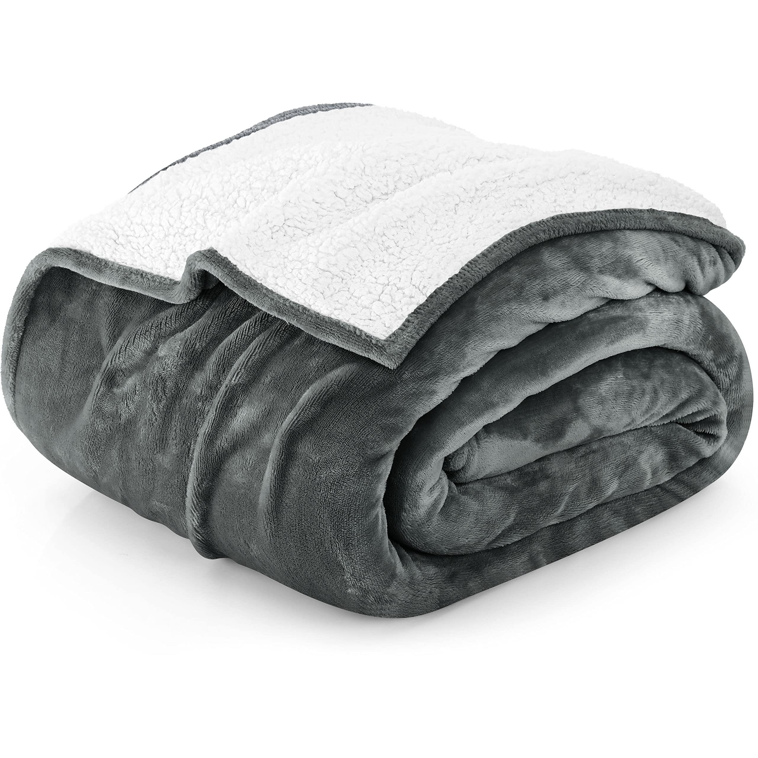 Utopia Bedding Sherpa Blanket Queen Size [Grey, 90X90 Inches] - 480Gsm Thick Warm Plush Fleece Reversible Blanket For Bed, Sofa, Couch, Camping And Travel