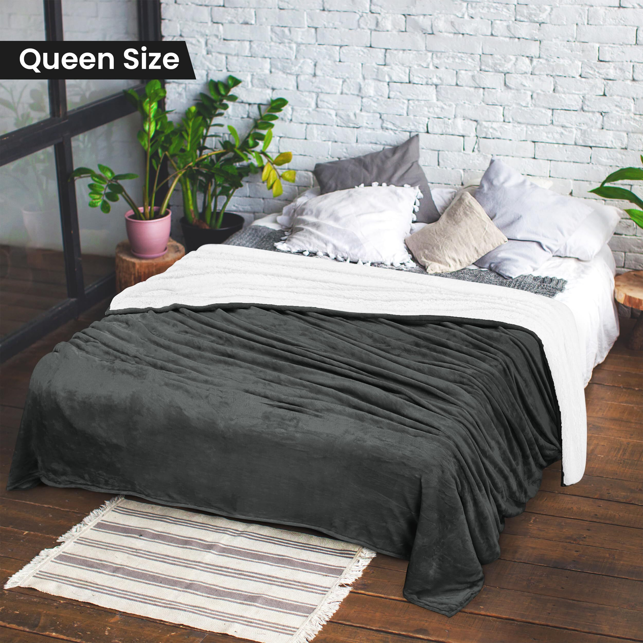 Utopia Bedding Sherpa Blanket Queen Size [Grey, 90X90 Inches] - 480Gsm Thick Warm Plush Fleece Reversible Blanket For Bed, Sofa, Couch, Camping And Travel