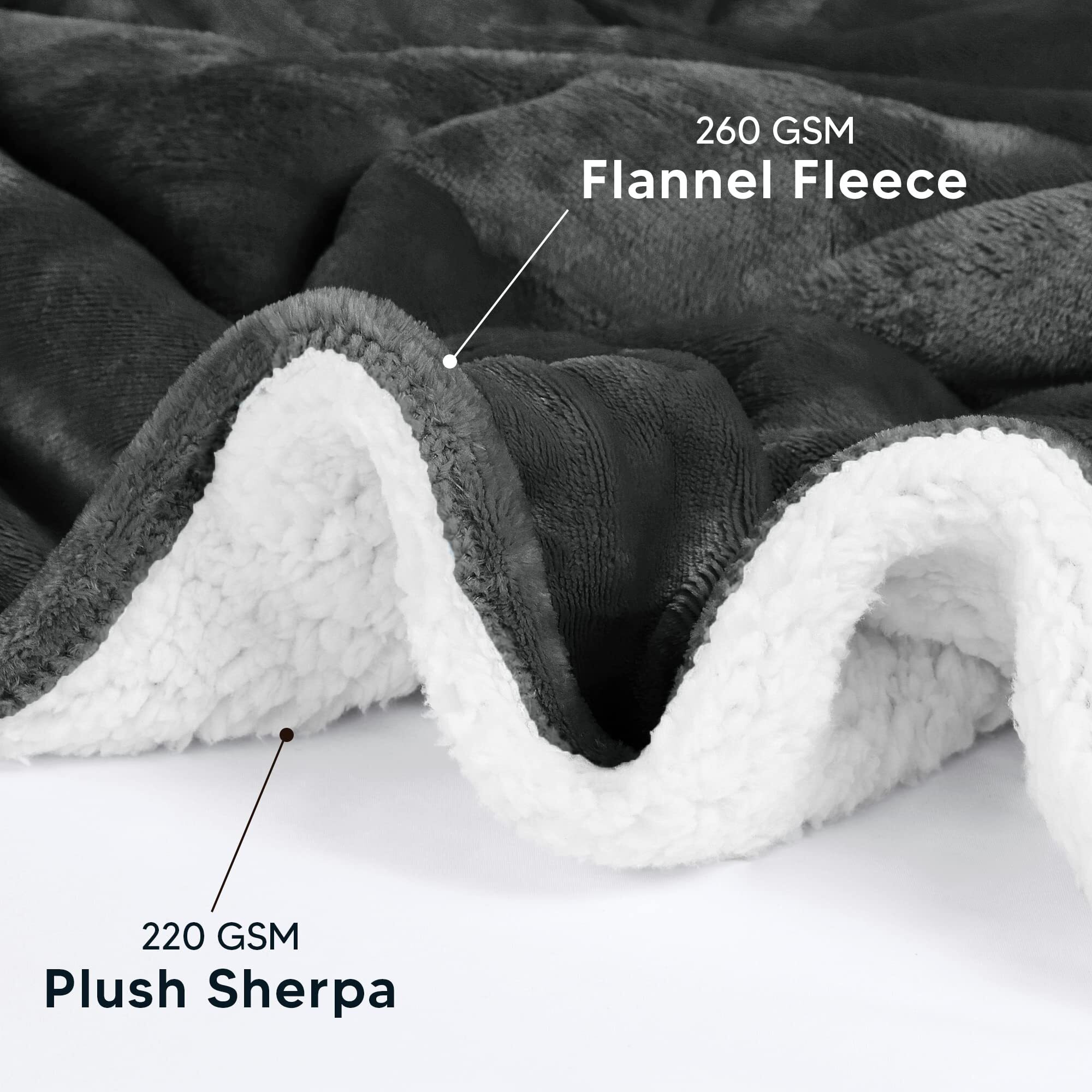 Utopia Bedding Sherpa Blanket Queen Size [Grey, 90X90 Inches] - 480Gsm Thick Warm Plush Fleece Reversible Blanket For Bed, Sofa, Couch, Camping And Travel