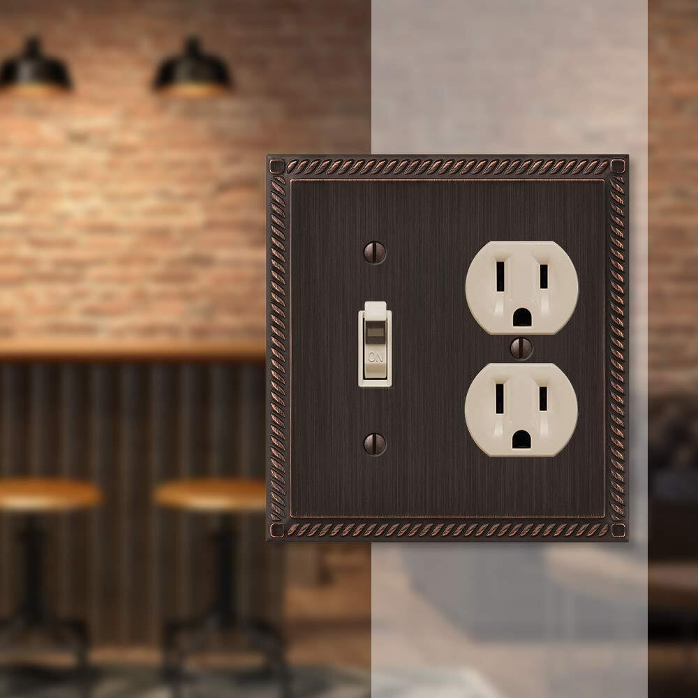 Amerelle 54Tdvb Georgian Single Toggle/Single Duplex Cast Metal Wallplate In Aged Bronze