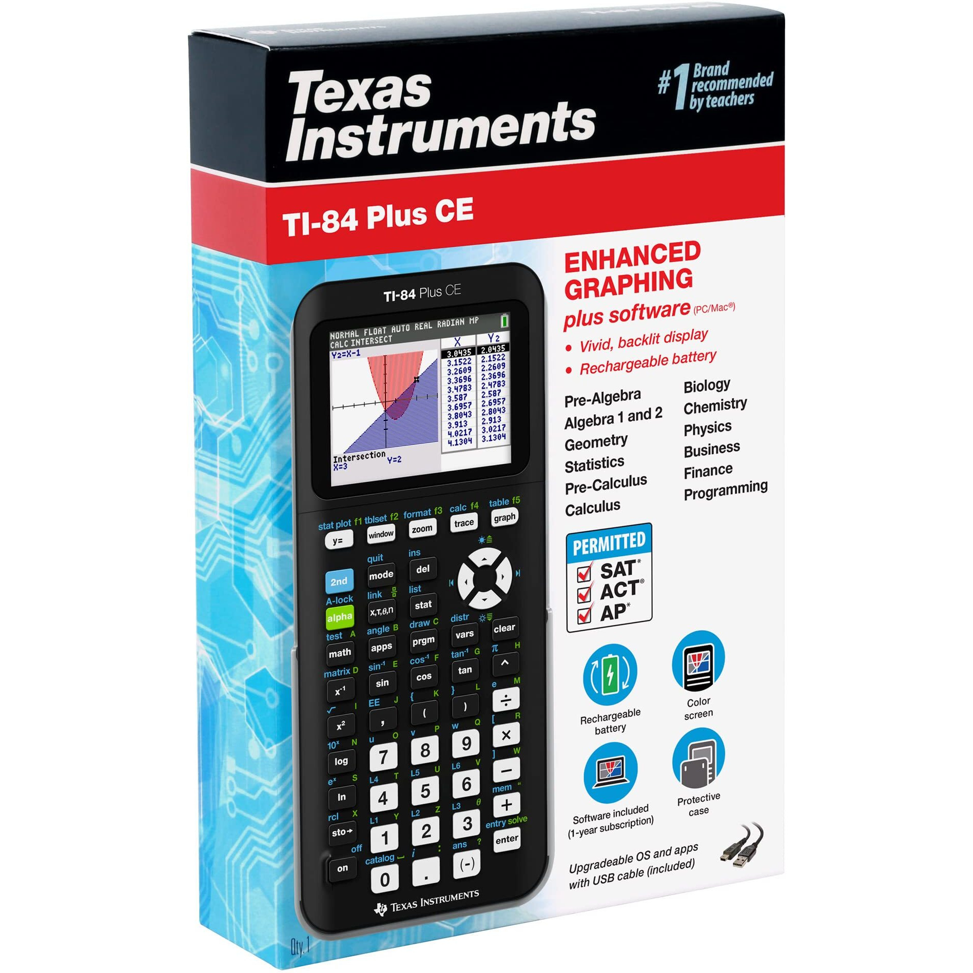 Texas Instruments Ti-84 Plus Ce Color Graphing Calculator, Black