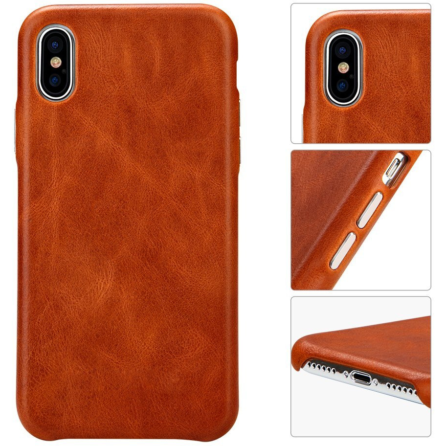 Toovren Iphone X Case, Iphone Xs/10 Case Genuine Leather Cover Case Protective Ultra Thin Anti-Slip Vintage Shell Hard Back Cover For Apple Iphone X/Xs 5.8'' (2018) Brown
