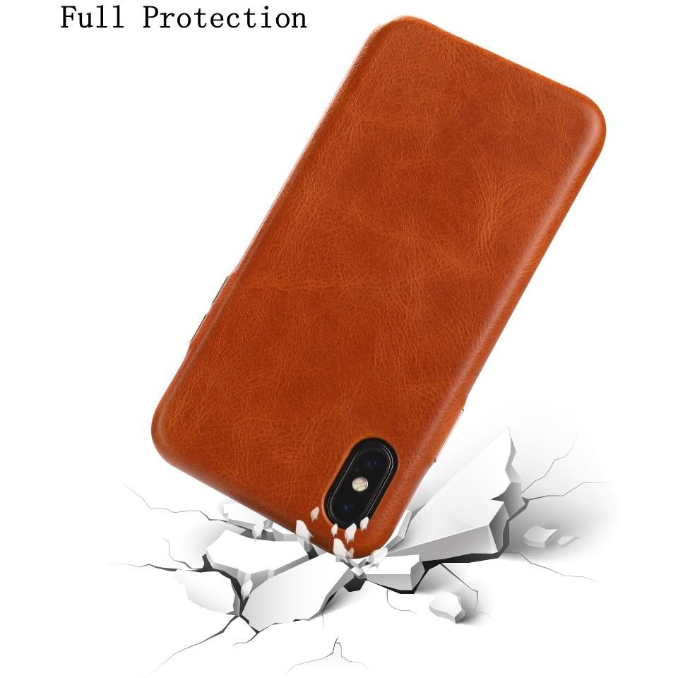 Toovren Iphone X Case, Iphone Xs/10 Case Genuine Leather Cover Case Protective Ultra Thin Anti-Slip Vintage Shell Hard Back Cover For Apple Iphone X/Xs 5.8'' (2018) Brown