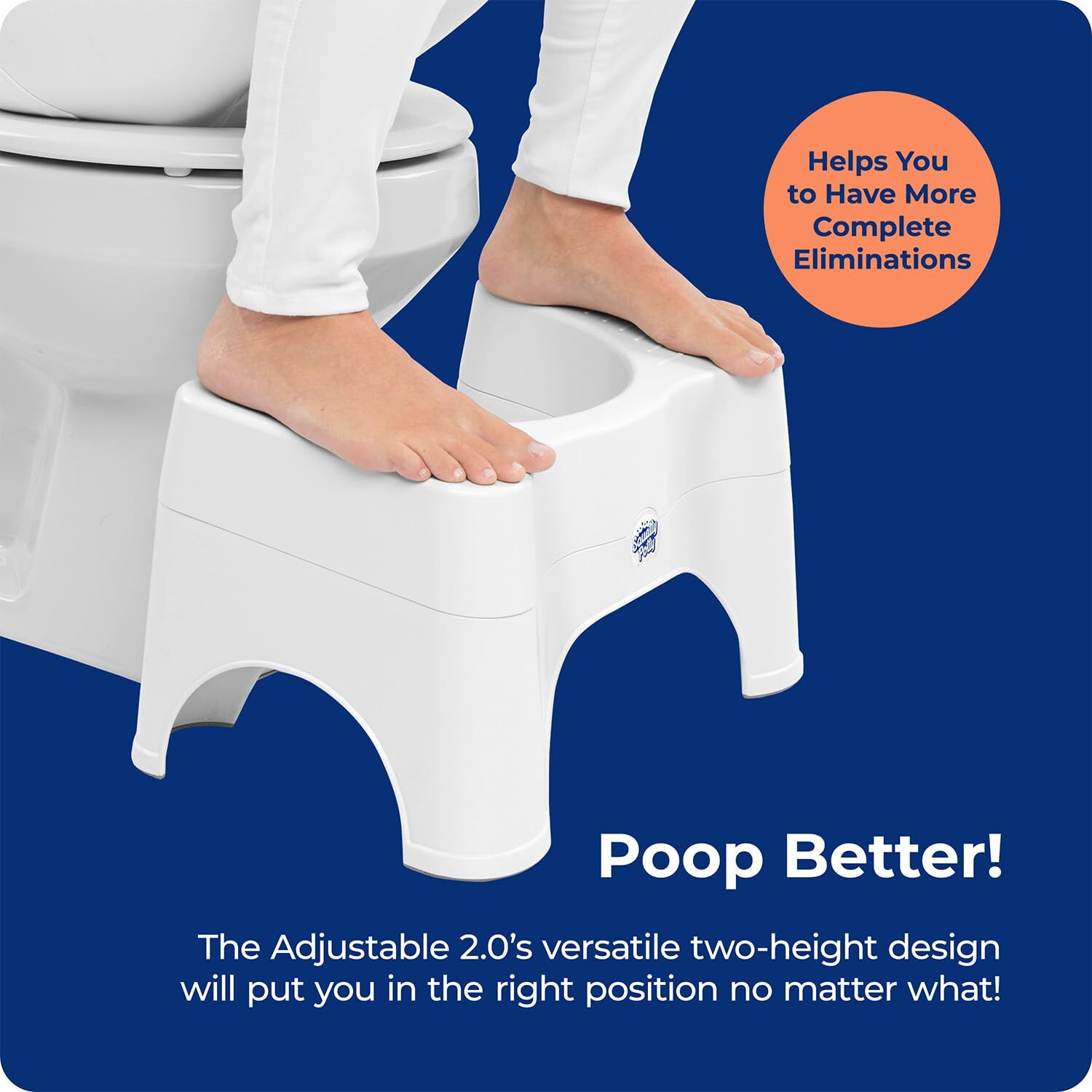 Squatty Potty The Original Bathroom Toilet Stool - Adjustable 2.0, Convertible To 7"" Or 9"" Height With Removable Topper For Adults And Kids White