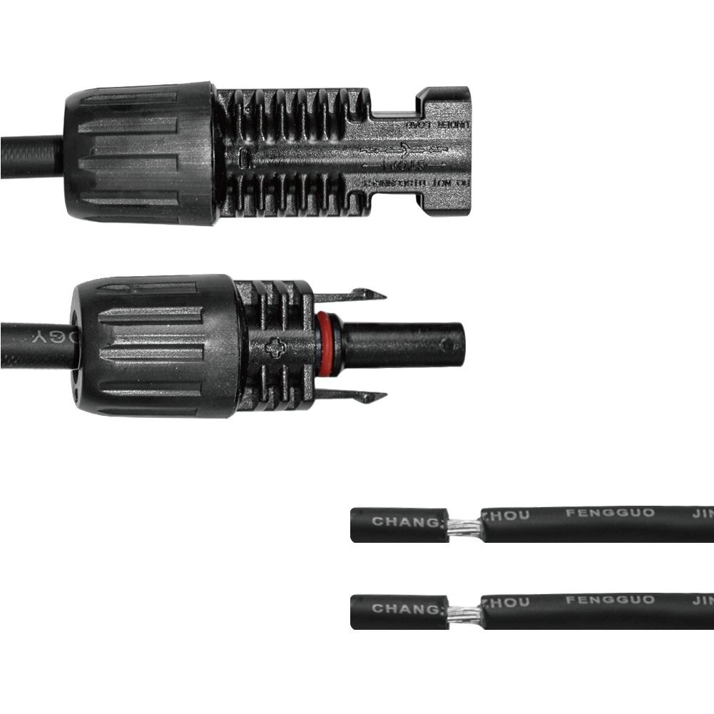 Renogy 10Ft 10Awg Solar Wire Extension Cables With Female And Male Connector, 1 Pair, Adaptor Kit, Black