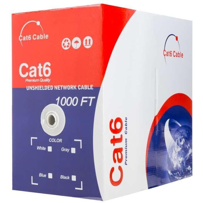 Cables Direct Online Cat6 Cable 1000Ft Pull Box Solid Ethernet Lan Utp Cable 23Awg 550Mhz Rj45 Network Cca Copper Clad Aluminum Wire Bulk (Gray)