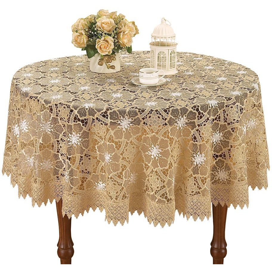 Simhomsen Beige Embroidered Lace Tablecloth 72 Inch Round