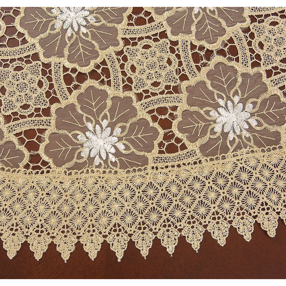 Simhomsen Beige Embroidered Lace Tablecloth 72 Inch Round