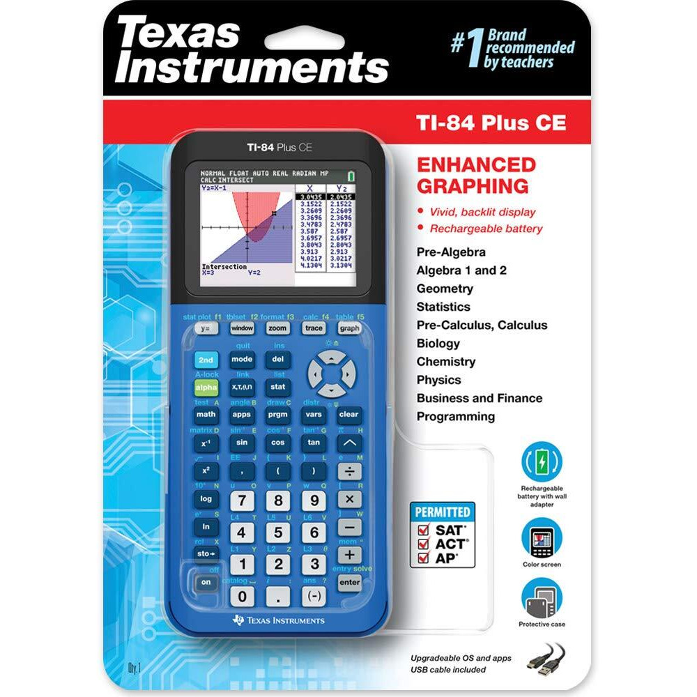 Texas Instruments Ti-84 Plus Ce Color Graphing Calculator, Bionic Blue Small