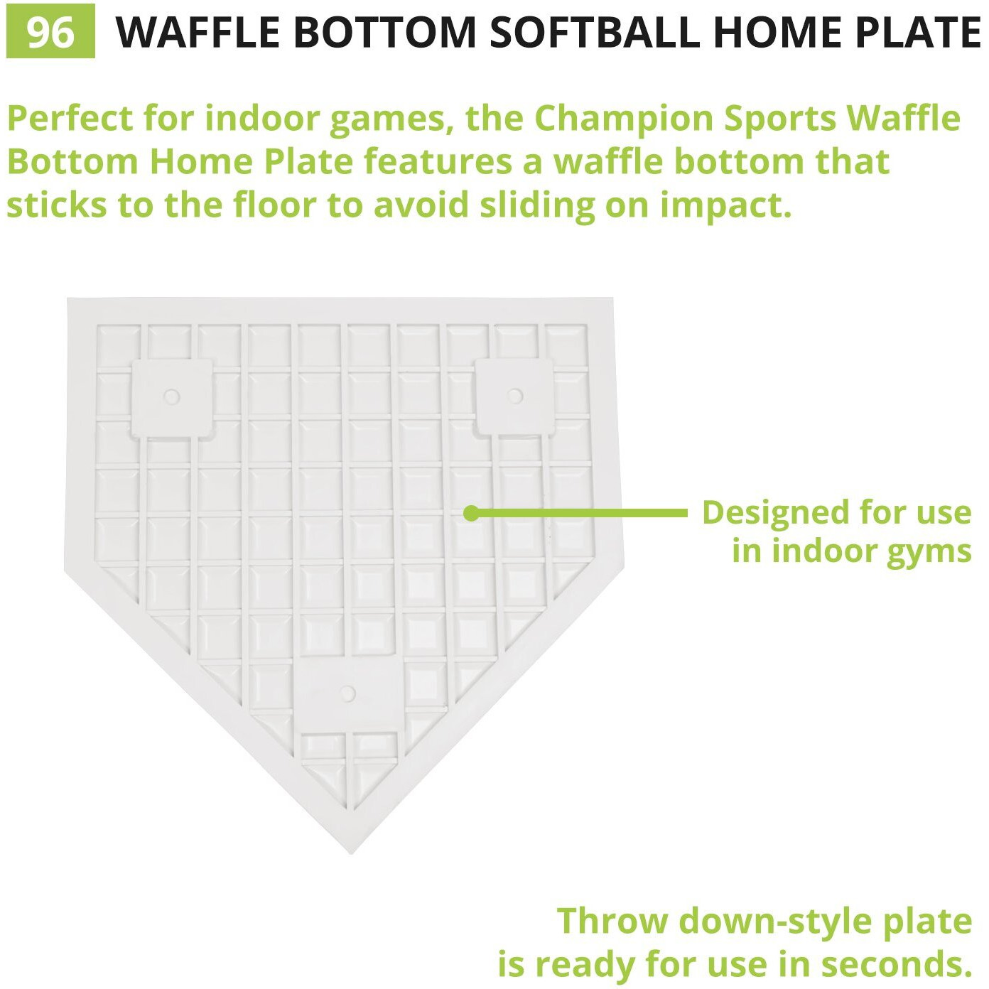 Champion Sports-96 Heavy-Duty Rubber Home Plate, White 16"" X 17"" X 1""