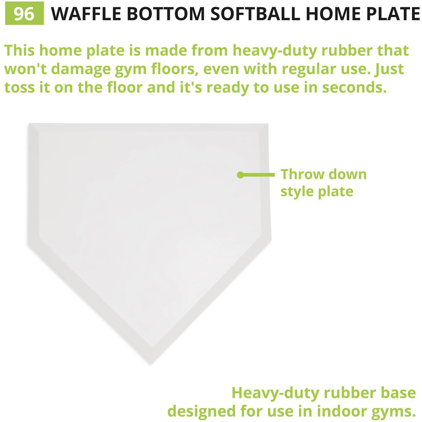Champion Sports-96 Heavy-Duty Rubber Home Plate, White 16"" X 17"" X 1""