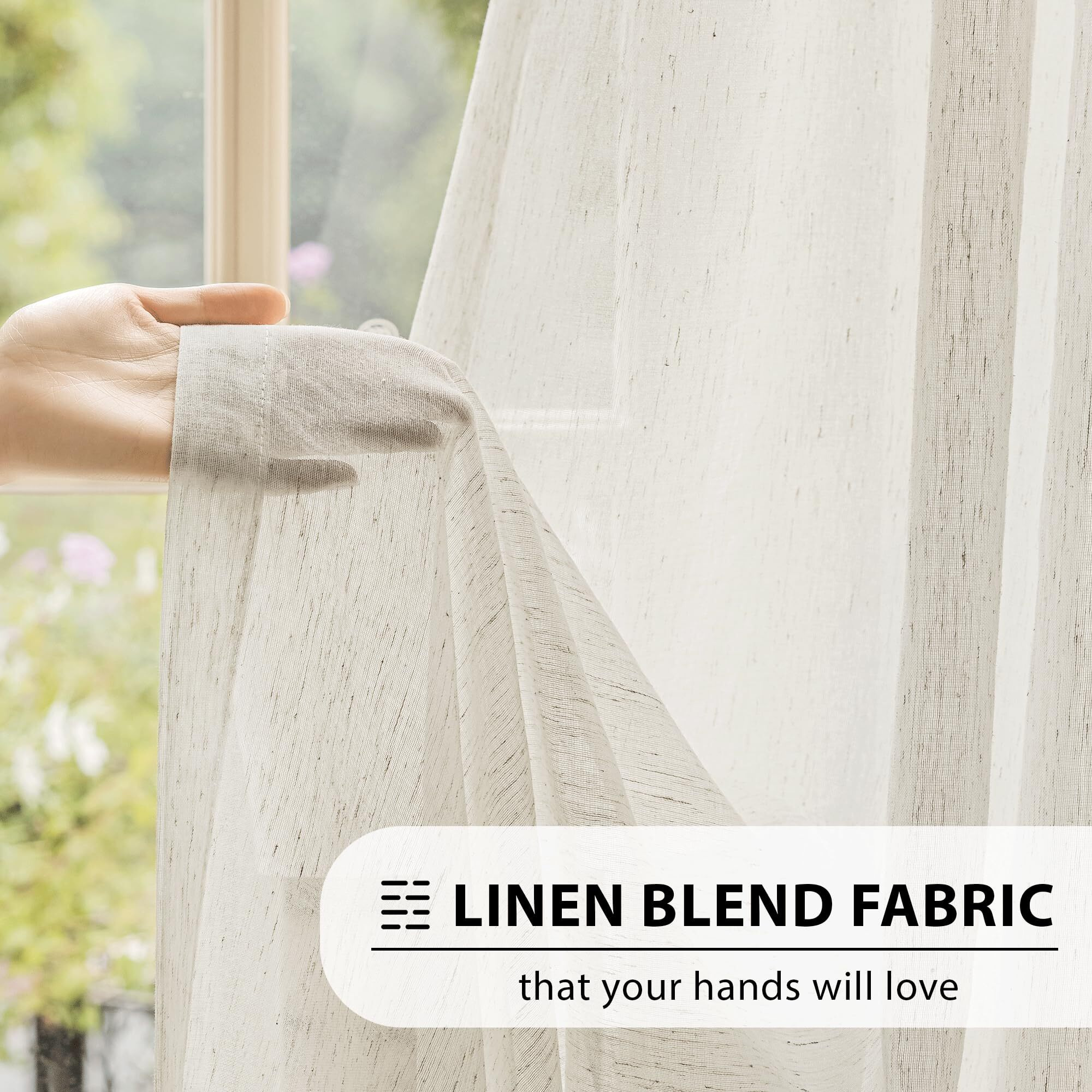 Fmfunctex Linen Sheer Curtains For Bedroom, Beige Curtains 84 Inches Long For Living Room, Natural Flax Blend Window Draperies For Farmhouse, Rod Pocket 2 Panels