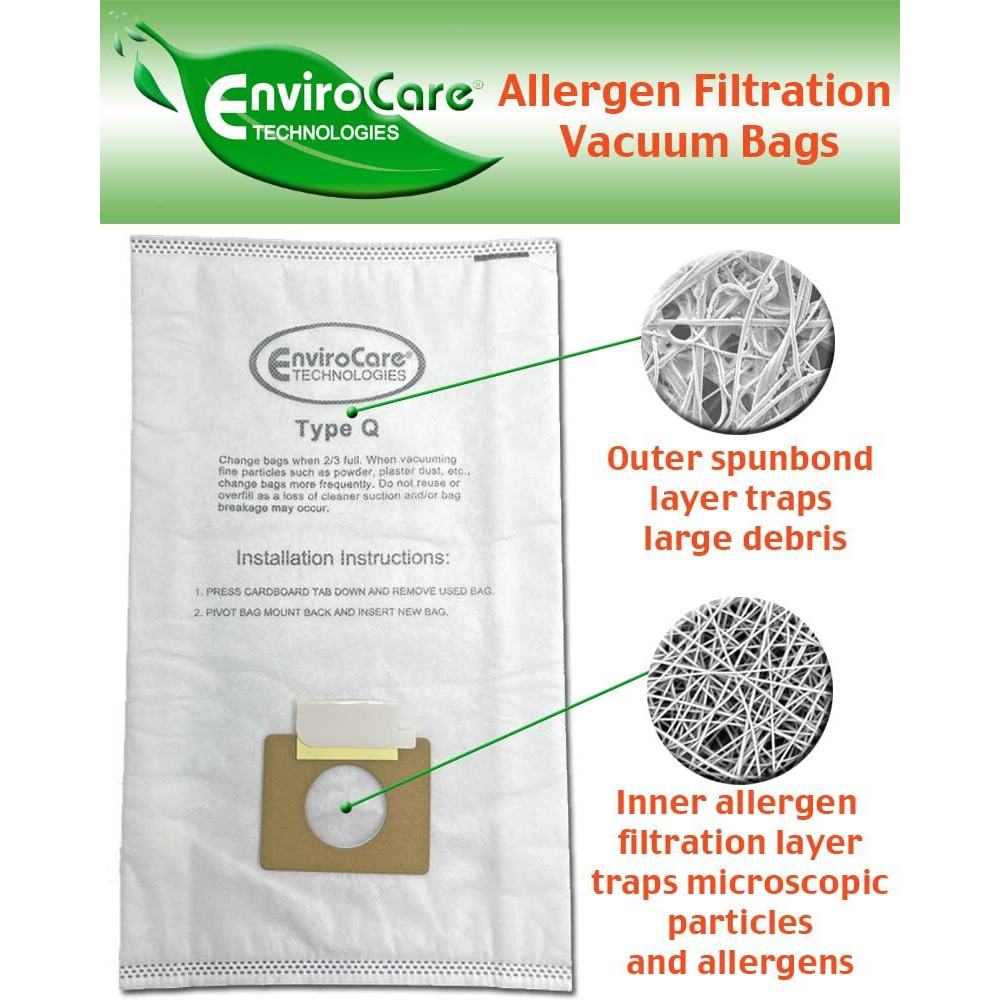 Envirocare Replacement Allergen Filtration Vacuum Cleaner Dust Bags Designed To Fit Kenmore Canister Type C/Q, 50555, 50558, 50557 And Panasonic Type C-5 3 Pack