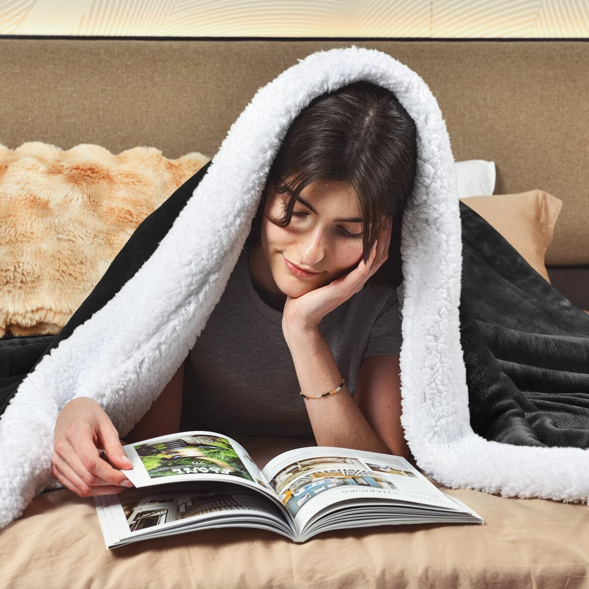 Kawahome Sherpa Fleece Queen Size Blanket For Bed - Extra Warm And Heavy Thick Blankets For Winter, Super Soft 500Gsm Plush Blanket, 90"&quotX 90"" Dark Grey