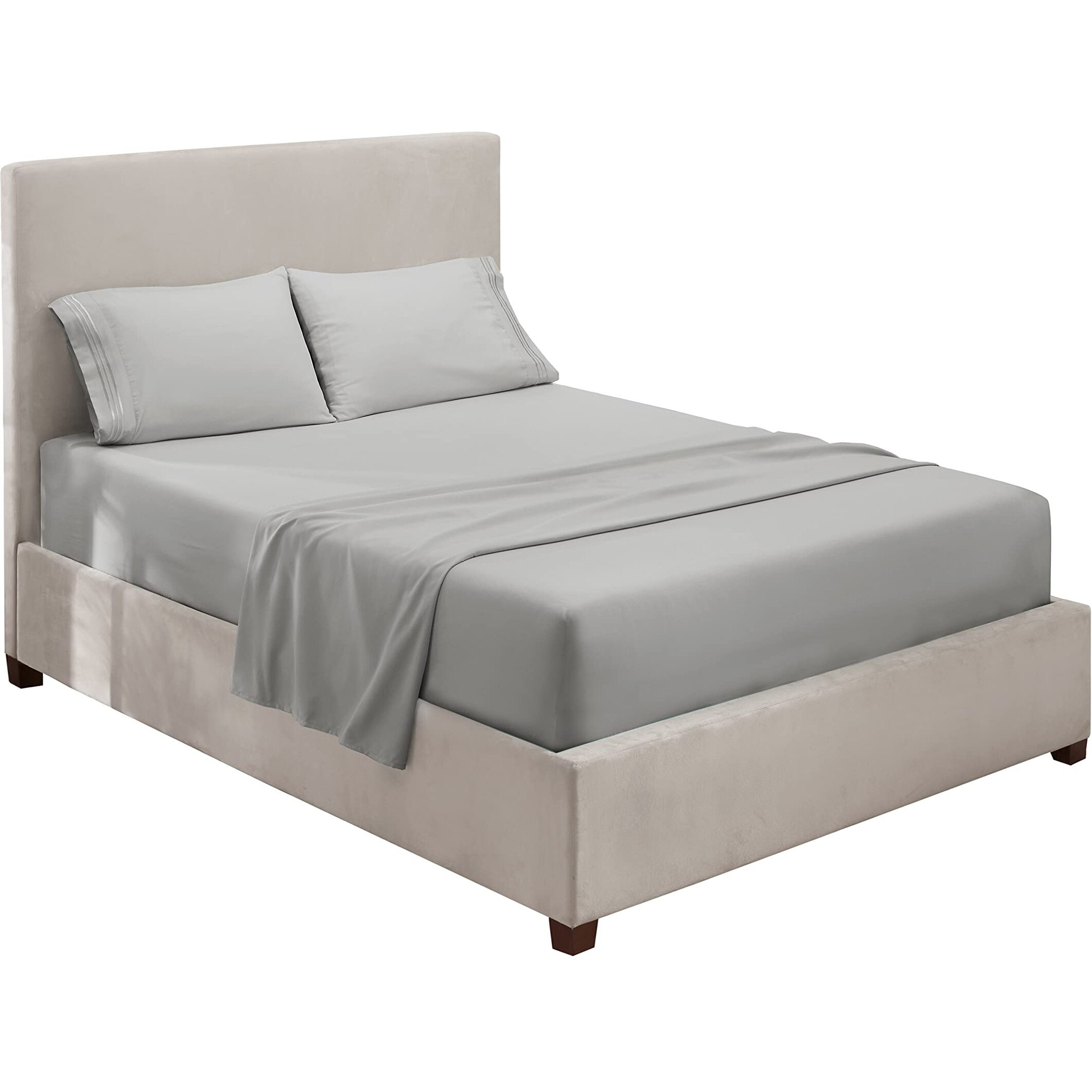 Hearth & Harbor Queen Size Sheets - 4 Piece Bed Sheet Set, Hotel Luxury Double Brushed Bed Sheets - Extra Soft Bedding Sheets & Pillowcases, Queen, Silver Grey