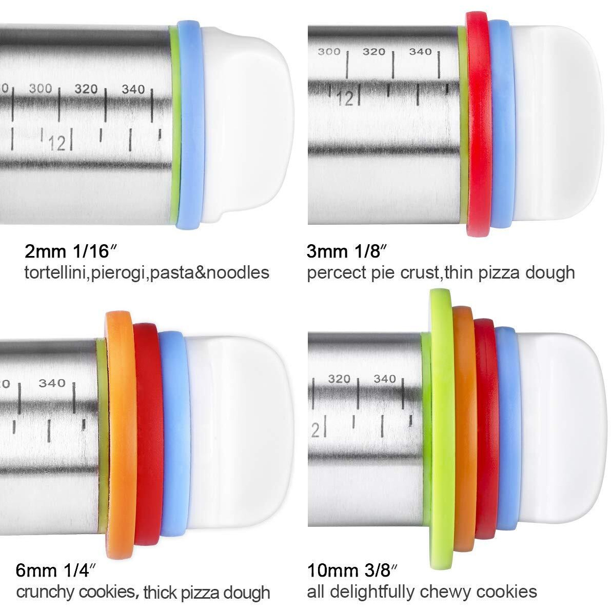 Rolling Pin And Pastry Baking Mat Set, Rolling Pins With Adjustable Thickness Rings, Stainless Steel Dough Roller For Baking Fondant, Pizza, Pie, Pastry, Pasta, Cookies (Red Mat)