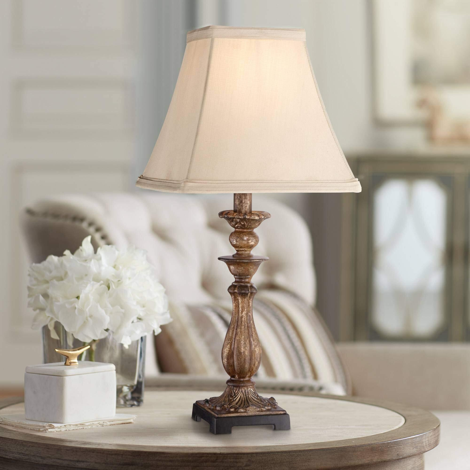 Regency Hill Alzano Rustic Traditional Cottage Style Accent Table Lamp 18"" High Antique Distressed Light Bronze Brown Square Shade Decor For Bedroom House Bedside Nightstand Home Office