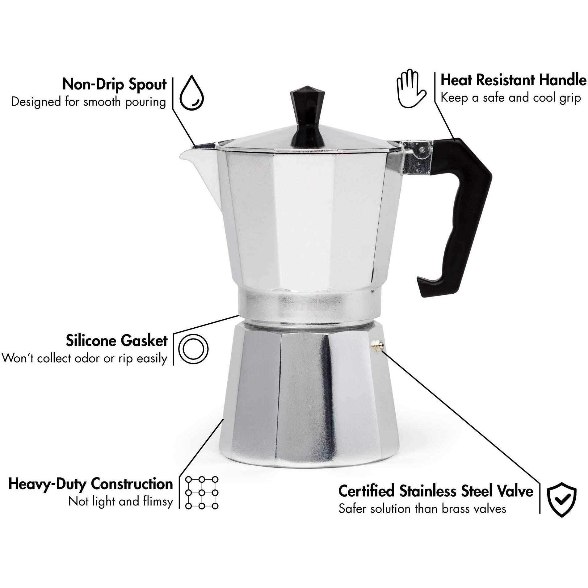 Primula Classic Stovetop Espresso And Coffee Maker, Moka Pot For Italian And Cuban Caf   Brewing, Greca Coffee Maker, Cafeteras, 6 Espresso Cups, Silver
