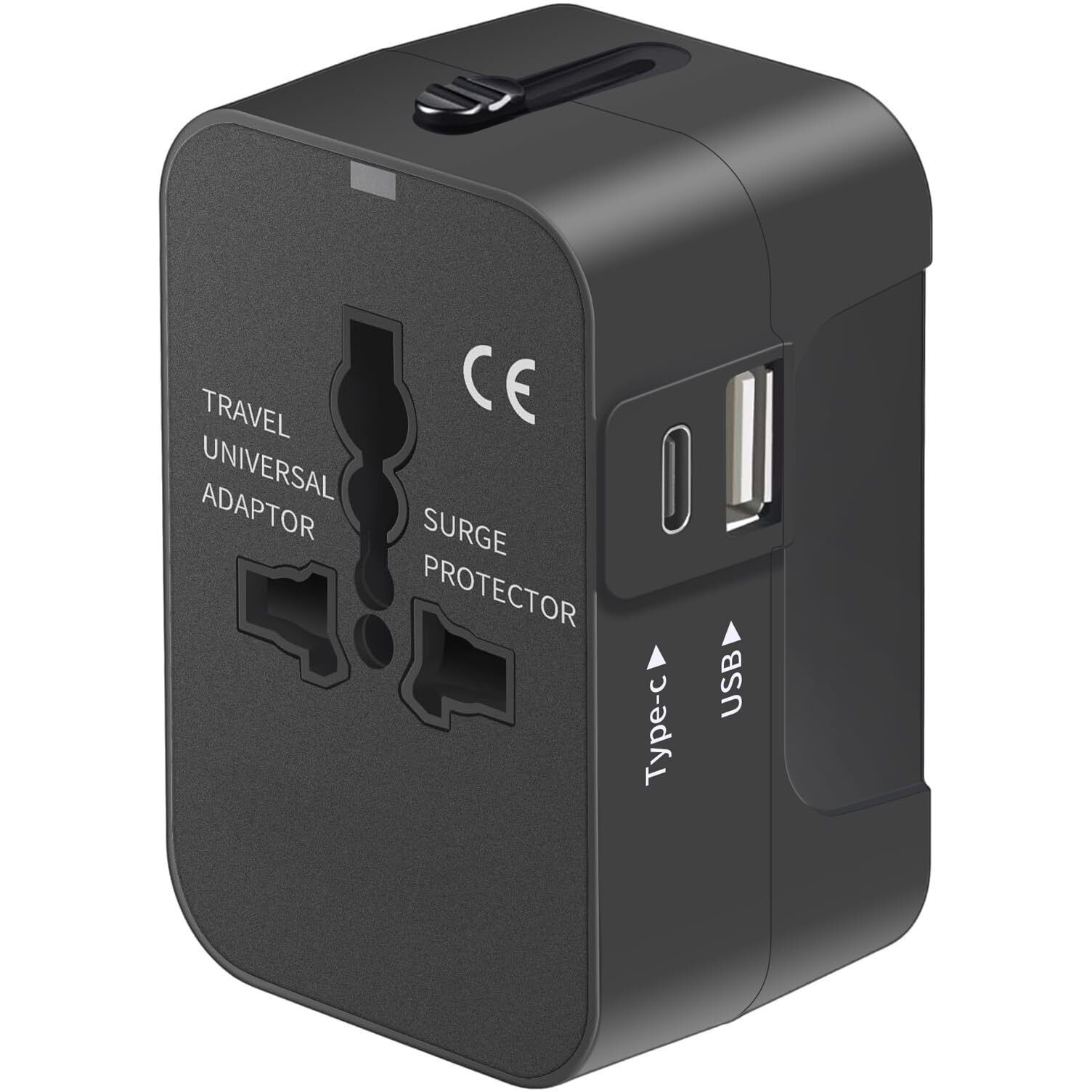Mingtong Travel Adapter, Worldwide All In One Universal Travel Adaptor Ac Power Plug Adapter Wall Charger With Usb-C And Usb-A Charging Ports For Usa Eu Uk Aus Black