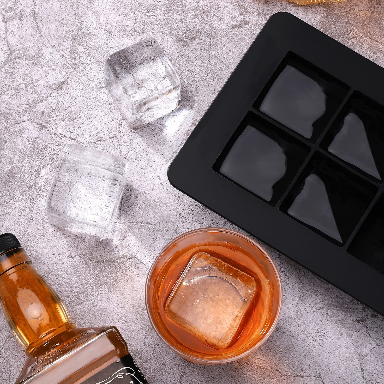Ticent Ice Cube Trays (Set Of 2), Silicone Sphere Whiskey Ice Ball Maker With Lids & Large Square Ice Cube Molds For Cocktails & Bourbon - Reusable & Bpa Free