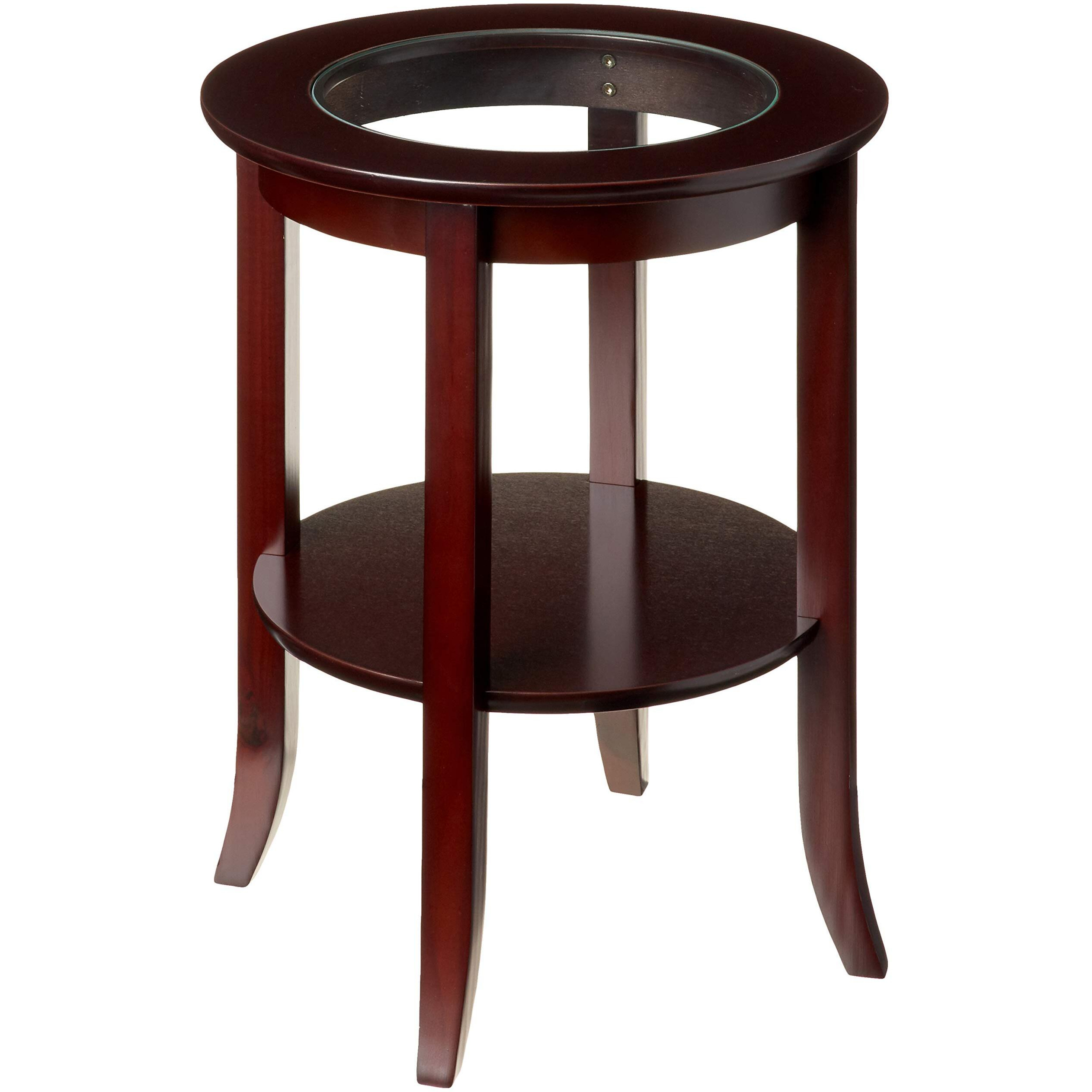 Frenchi Furniture-Wood Genoa End Table, Round Side /Accent Table , Inset Glass Espresso