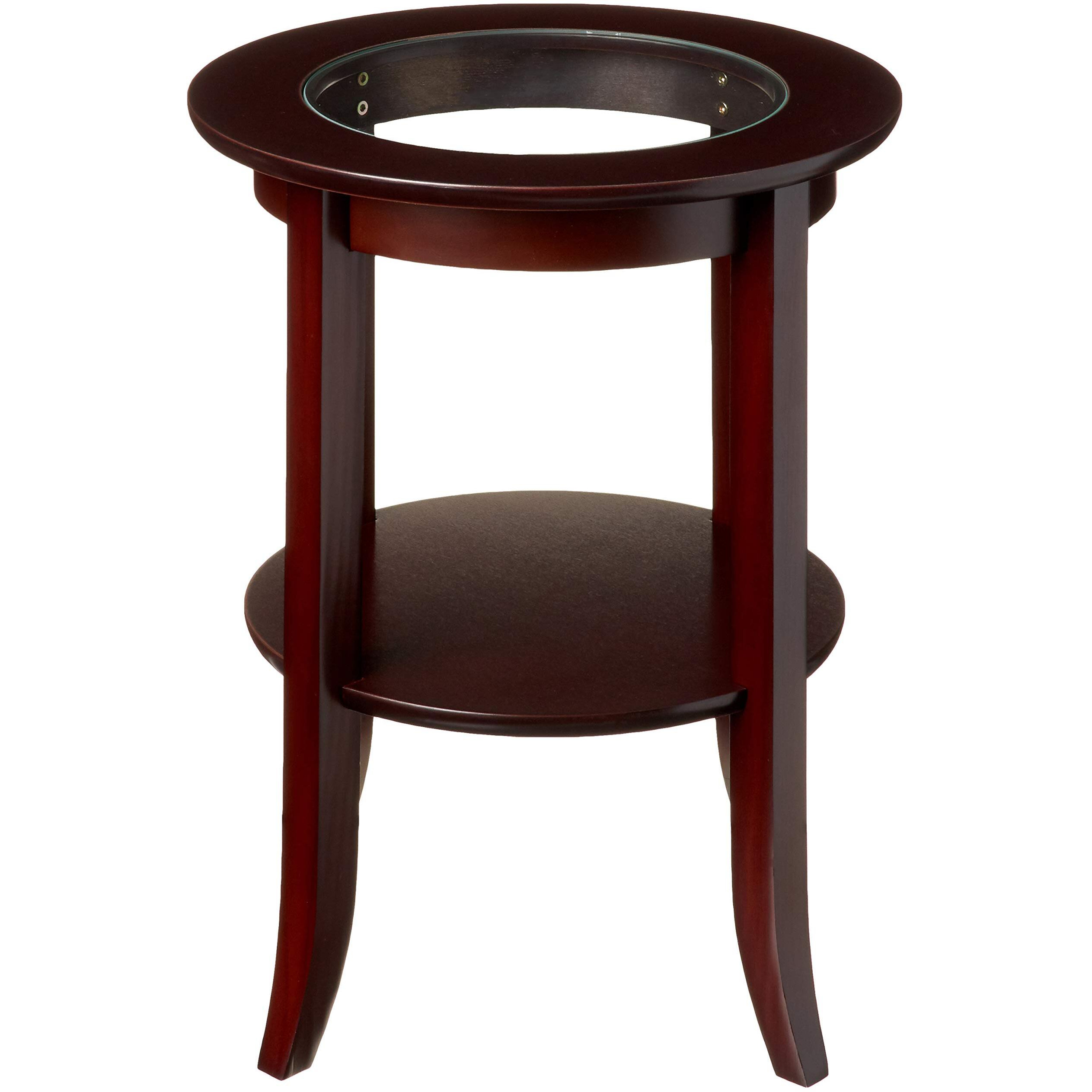 Frenchi Furniture-Wood Genoa End Table, Round Side /Accent Table , Inset Glass Espresso