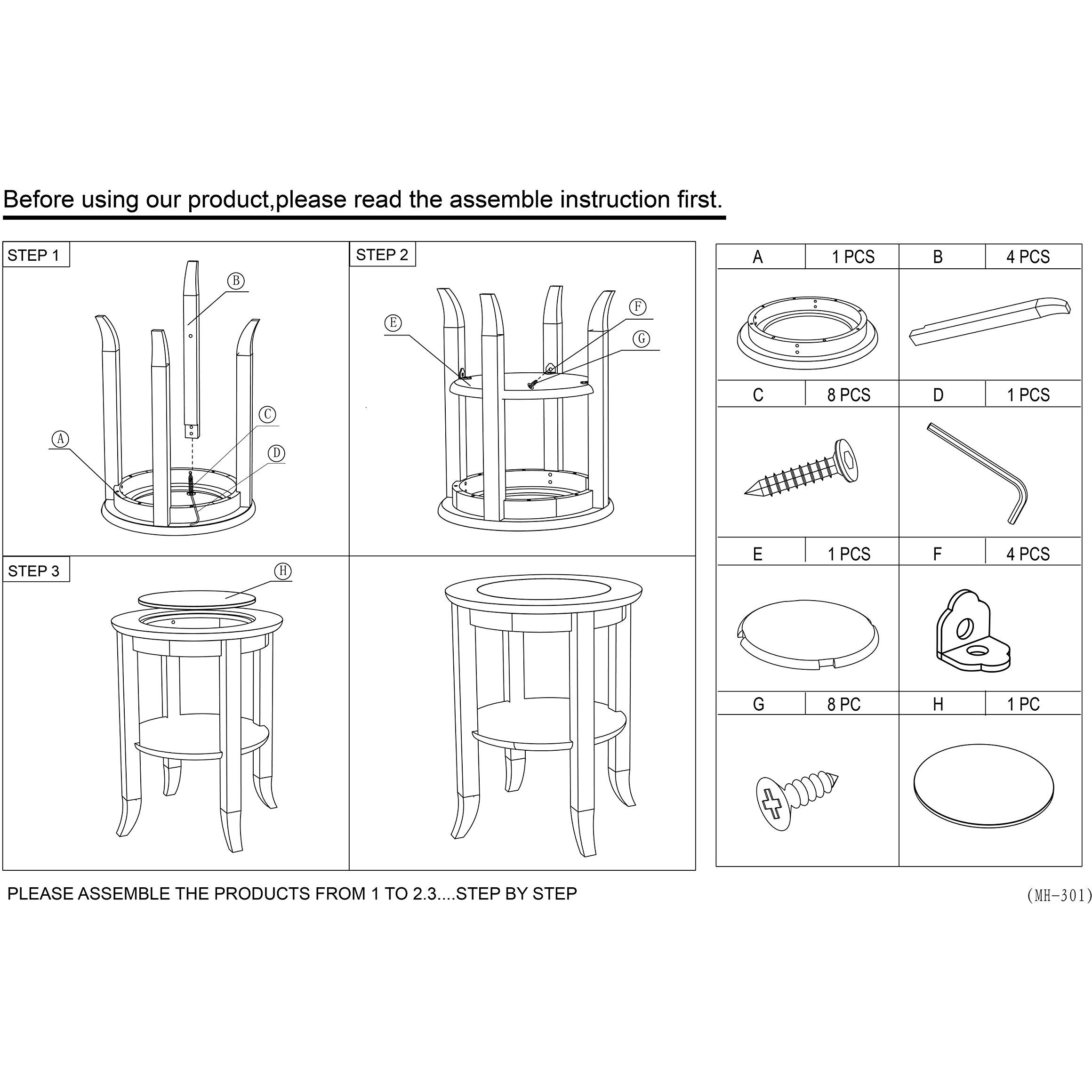 Frenchi Furniture-Wood Genoa End Table, Round Side /Accent Table , Inset Glass Espresso
