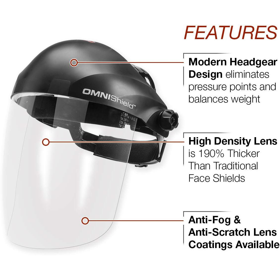 Lincoln Electric Omnishield Professional Face Shield - High Density Clear Lens - Premium Headgear - K3750-1